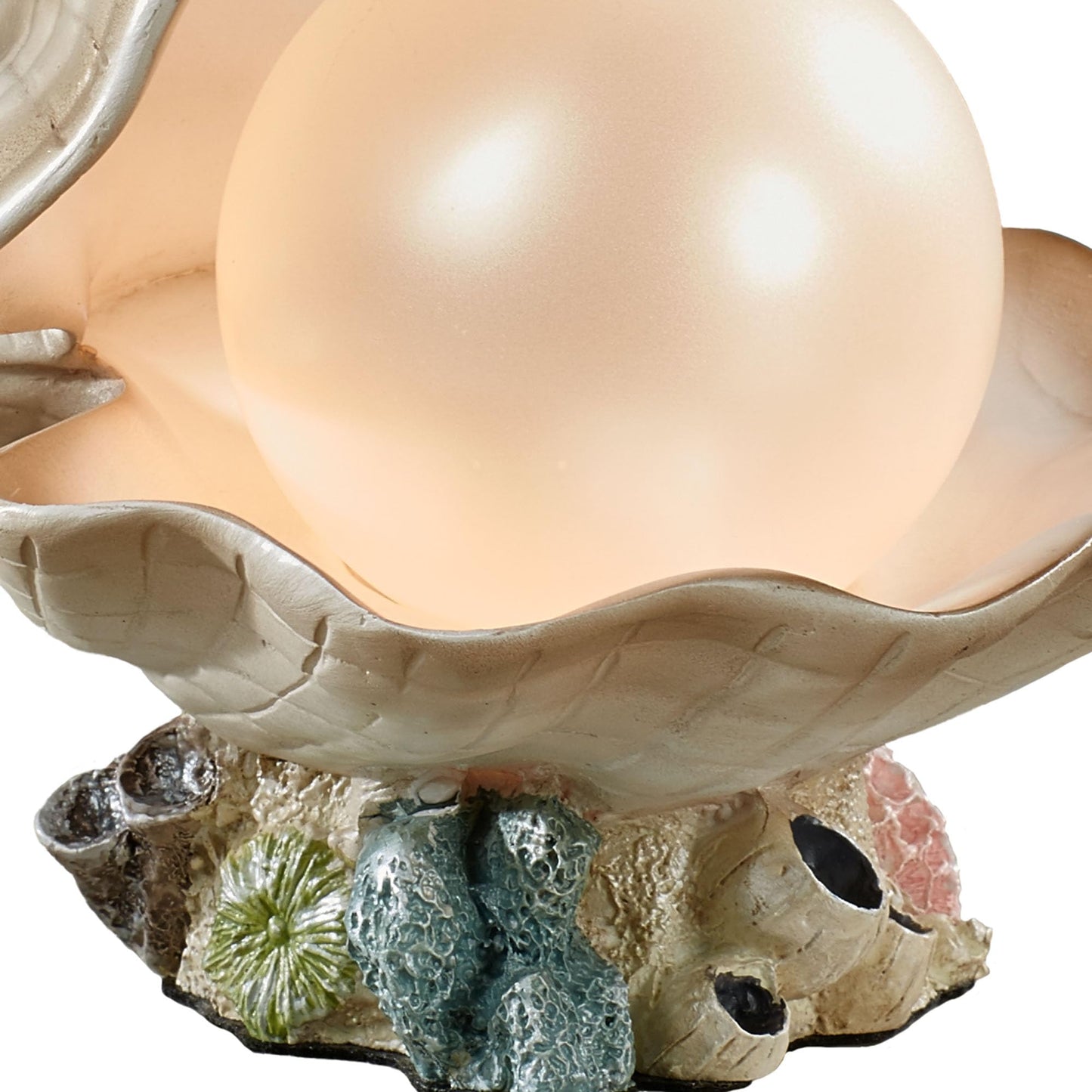 Clamshell Pearl Accent Lamp Night Light Ivory - Handcrafted Resin Clam - Coastal Style Lighting - Nautical Theme - Ocean Nightlight Bulb Included with Beach Shell Decoration - 7 Inches High