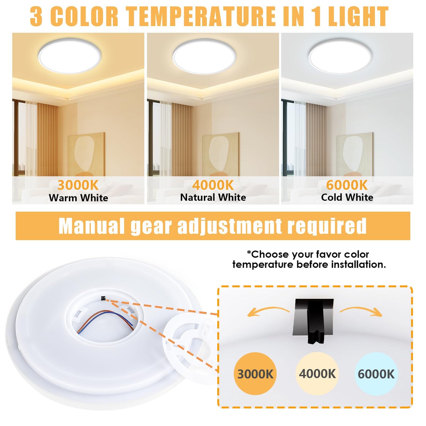 Yexati 30CM Bathroom Light 24W 3200LM 6000K/4000K/3000K IP54 Waterproof Ultra Thin Bathroom Lights Ceiling, Round Flush Ceiling Light for Kitchen Bedroom Toilet Porch Hallway Living Room Office