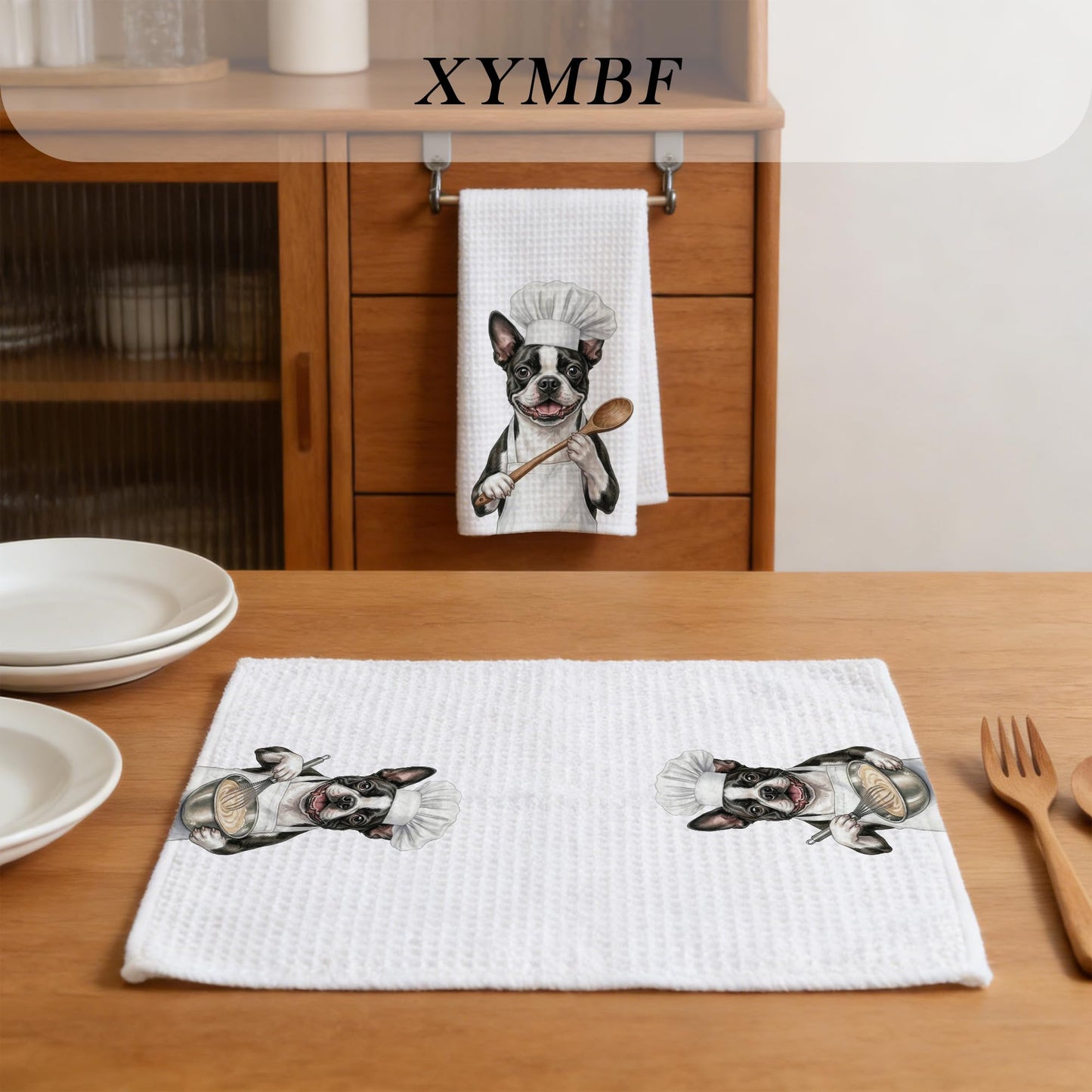 XYMBF Boston Terrier Gifts Kitchen Towels, Boston Terrier Gifts Dish Tea Towel, Puppy Chef Dog Lover Gift Decorative Hand Tea Towels for Kitchen Decor, 16X24 Inch Set of 2