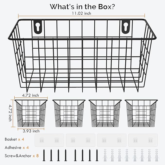 MaraFansie Hanging Wire Baskets Kitchen Storage Basket Adhesive and Screws