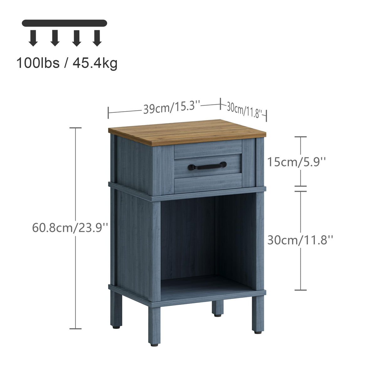YAUKTAK Small Farmhouse Nightstand, Wood Night Stand Set, End Table with Drawer, Small Rustic Wooden Bedside Table, Bed Side Table for Bedroom, Blue end Table with Storage for Bedroom LET512LR