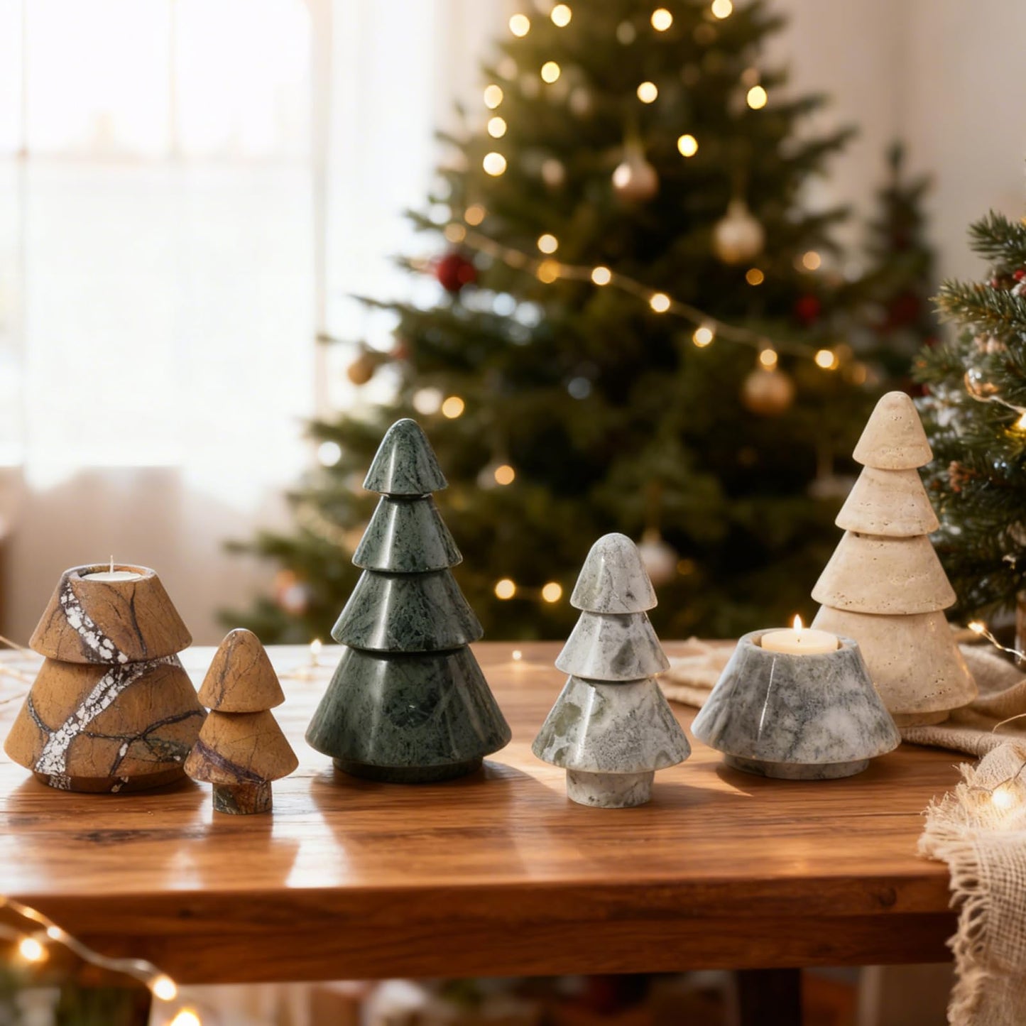 Koville Marble Christmas Tree - Dual-Use Candle Holder, Natural Stone Holiday Decor for Home & Gift Giving