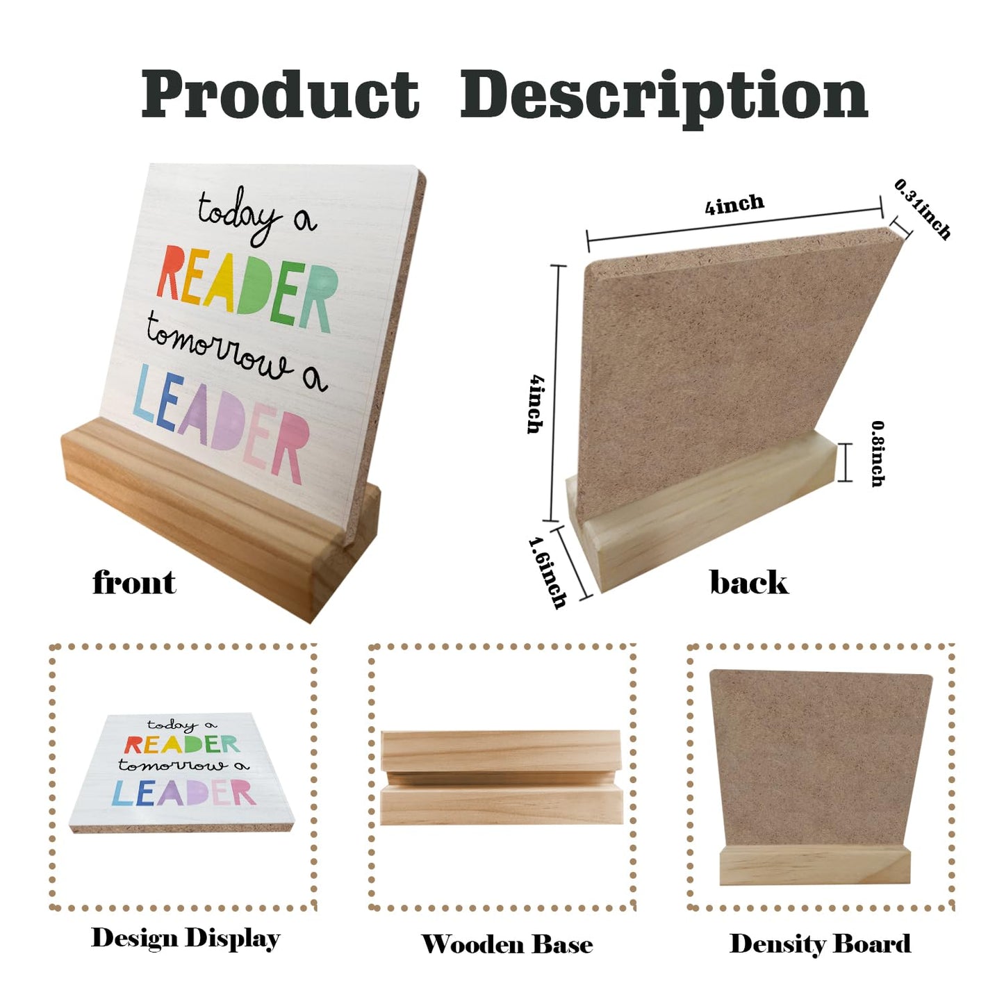 Today a Reader Tomorrow a Leader Wood Plaque Sign,Reading Motivated Wooden Stand Wood Sign Desk Decor for School Library Home Office Table Shelf,Reading Gifts for Women Kids Book Lovers Students