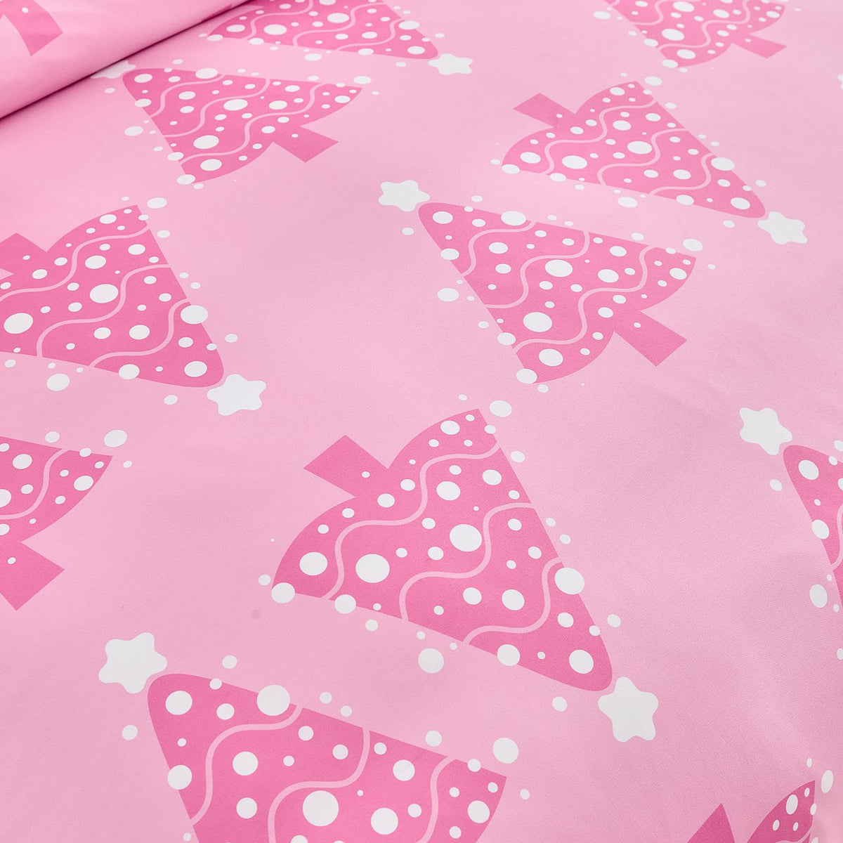 Joyreap 3pcs Christmas Duvet Cover Set King, Pink Xmas Tree Design Bedding Set, Includes 1 Duvet Cover and 2 Pillow Shams
