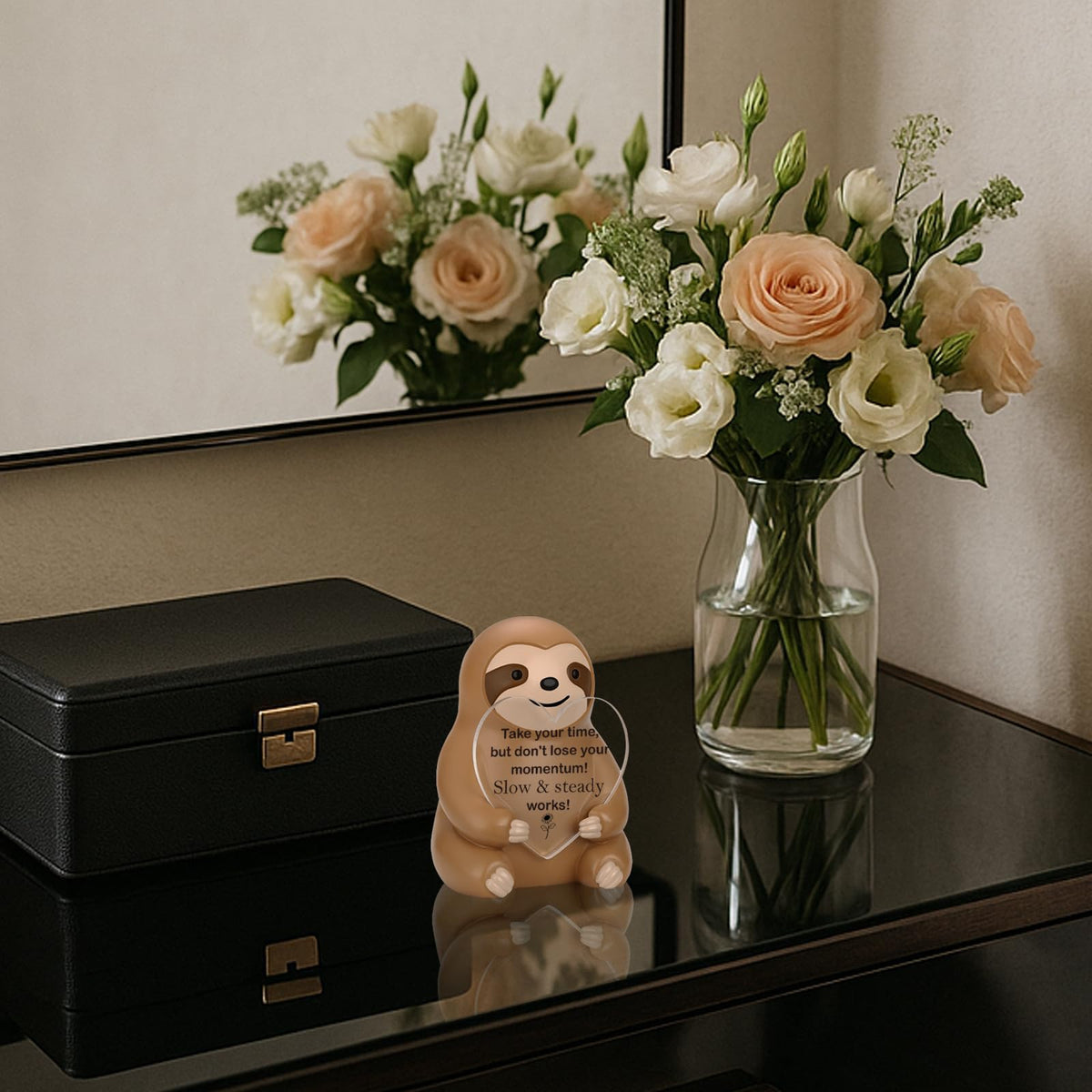 Sloth Figurine Inspirational Desk Decor, Positive Resin Sculpture Gift for Women Men, Inspirational Desk Buddy Office Décor Keepsake for Coworker Friend Student Birthday Graduation Christmas ES007