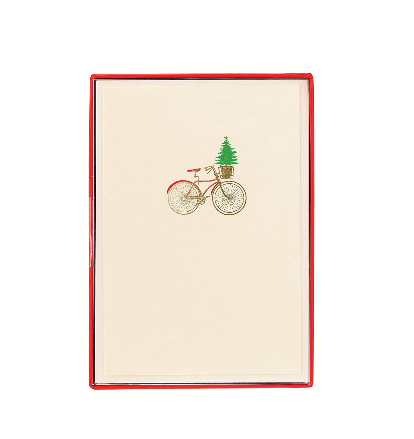 Graphique Bike with Basket Cards | Pack of 15 Cards with Envelopes | Christmas Greetings | La Petite Noel Collection | Embossing and Gold Foil Accents | Boxed Set | 3.25" x 4.75"