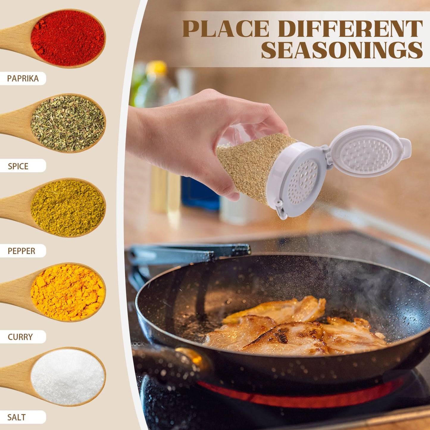 Diakey 2 Pack Spice Shaker for Salt & Pepper, Anti-Clogging, Airtight Lid, Seasoning Containers Glass Spice Jars with 2 Hole Sizes and Labels, 6.8oz
