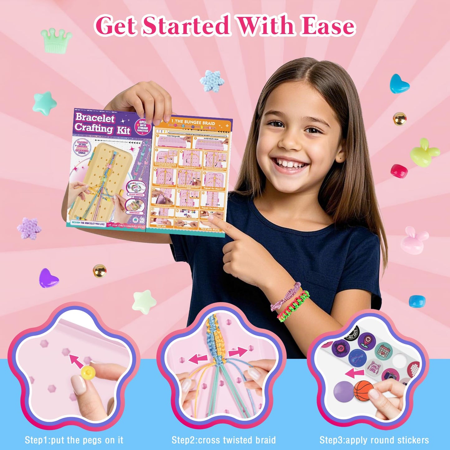 TingingYuli Friendship Bracelet Making Kit for Girls 8-12, DIY String Bracelet Maker with 3-Layer Storage Box, Arts and Crafts for Kids Ages 6-12, Easter Christmas Birthday Gift Set