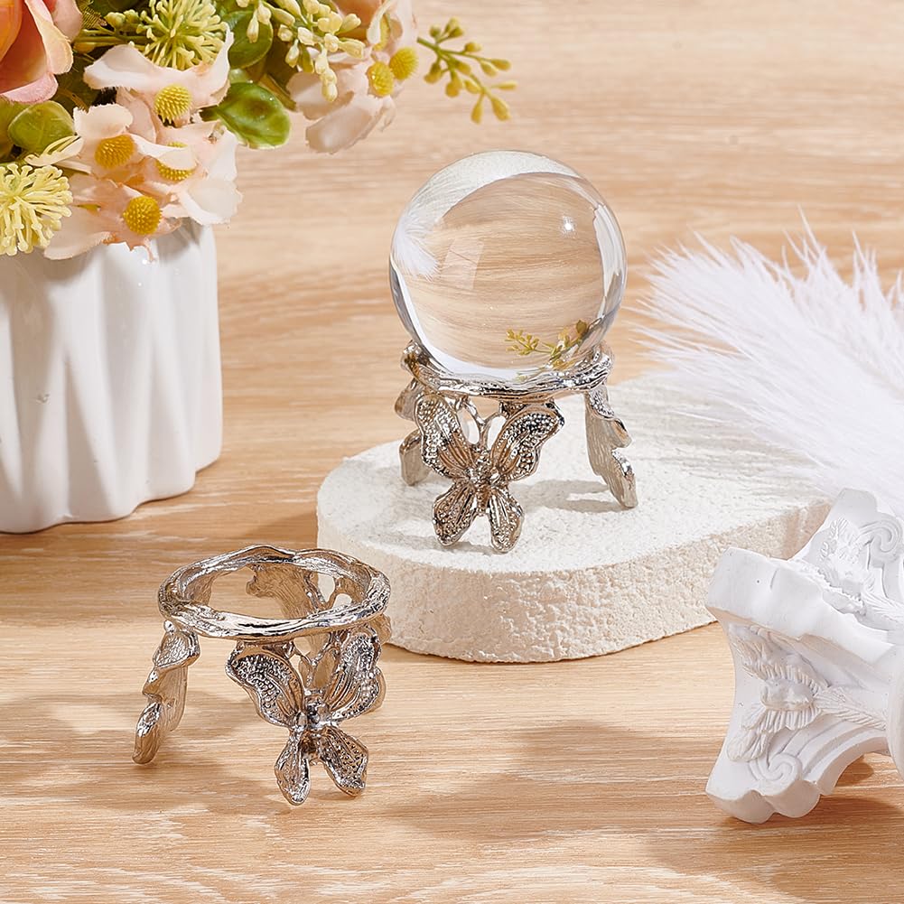 CRAFTYMELODY 2Pcs Crystal Ball Display Holder Butterfly Metal Crystal Sphere Stand Display Bases Modern Minimalist Stands Globe Stone Holders for Marbles Rock Stones Displaying Platinum