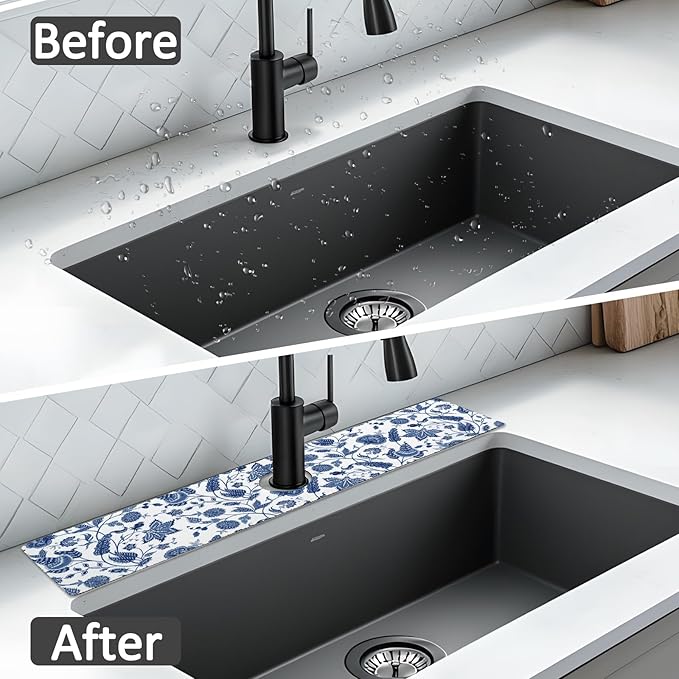 24" X 5.5" Kitchen Sink Splash Guard Faucet Mat Flora Super Absorbent Fast