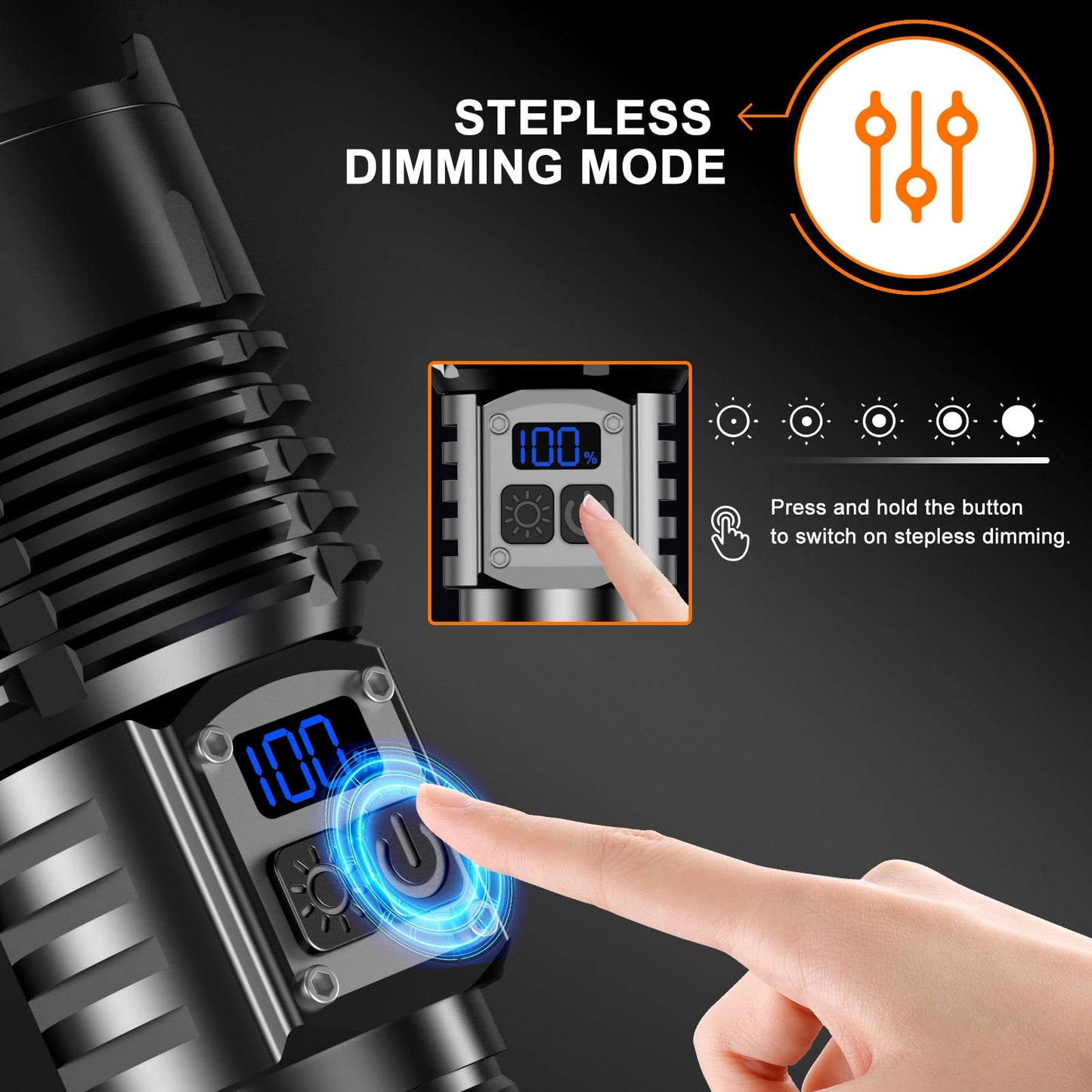 Relybo Torches LED Super Bright 1000000 Lumen, Rechargeable Torch Flashlight, Powerful Torches Battery Powered, 2 Switches, 4 Lighting Mode, High Powered Torch for Dog Walking Camping Hiking Emergency