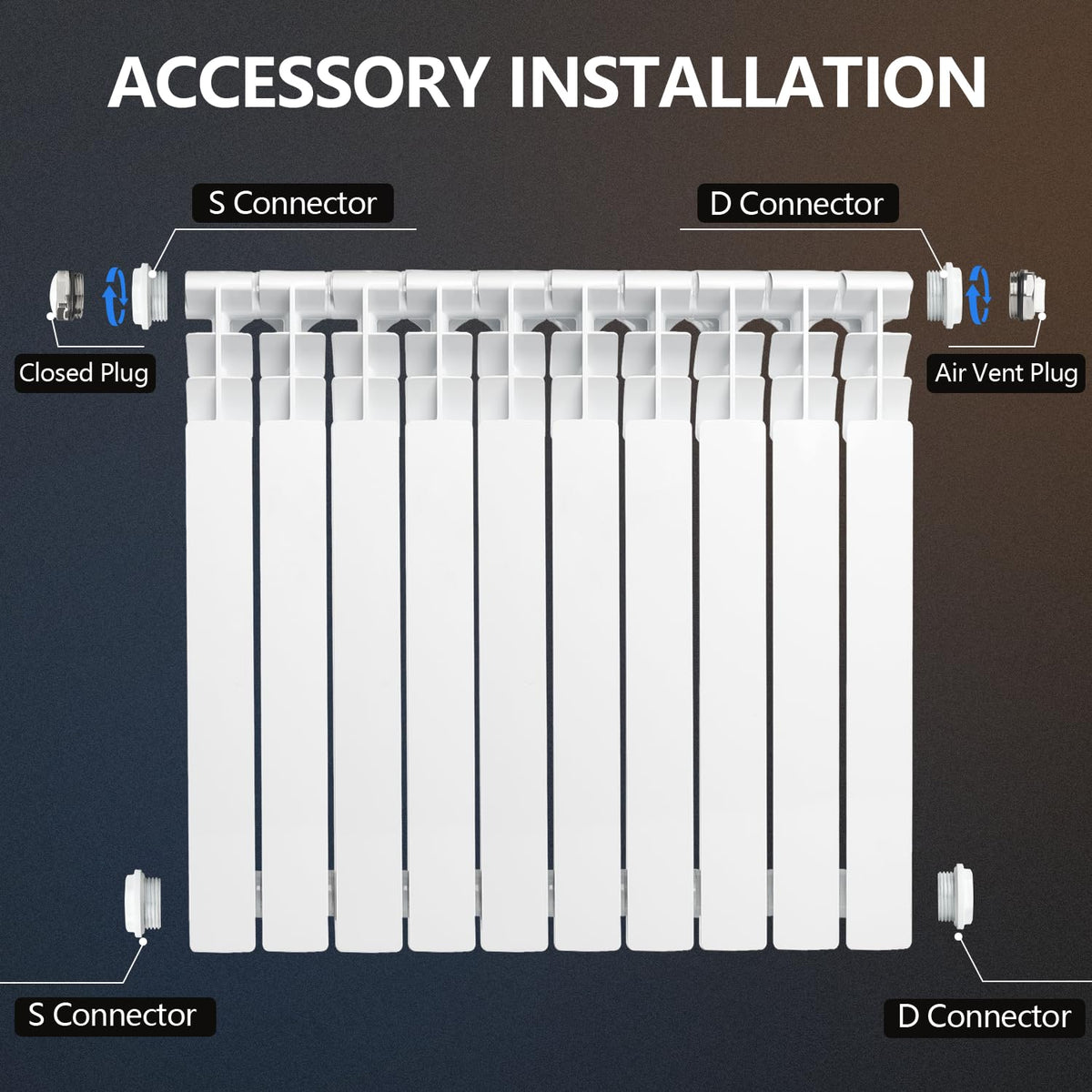 Quiet Energy Saving Hot Water Radiator, 10-Panel Wall-Mounted Aluminum Radiator Heater for Kitchen, Bathroom and Bedroom