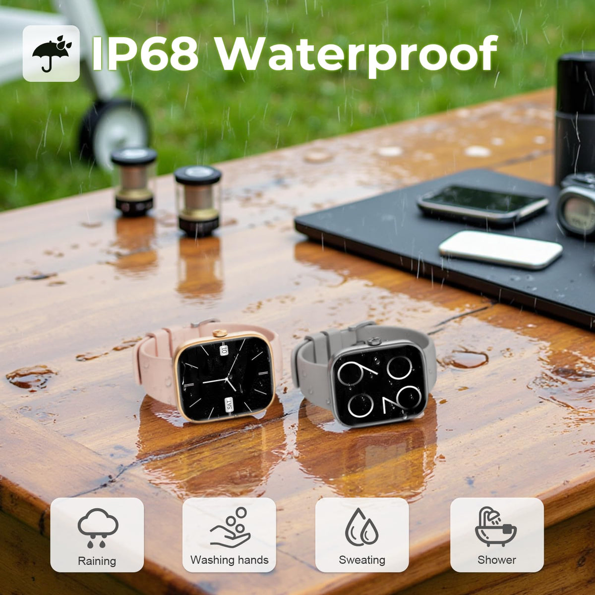 Smart Watch for Men Women, 1.83" HD Touchscreen Fitness Watch with Bluetooth Call&Message Notifications, 110+Sport Modes, 24/7 Heart Rate/Sleep Monitor, IP68 Waterproof Fitness Tracker, Grey Black