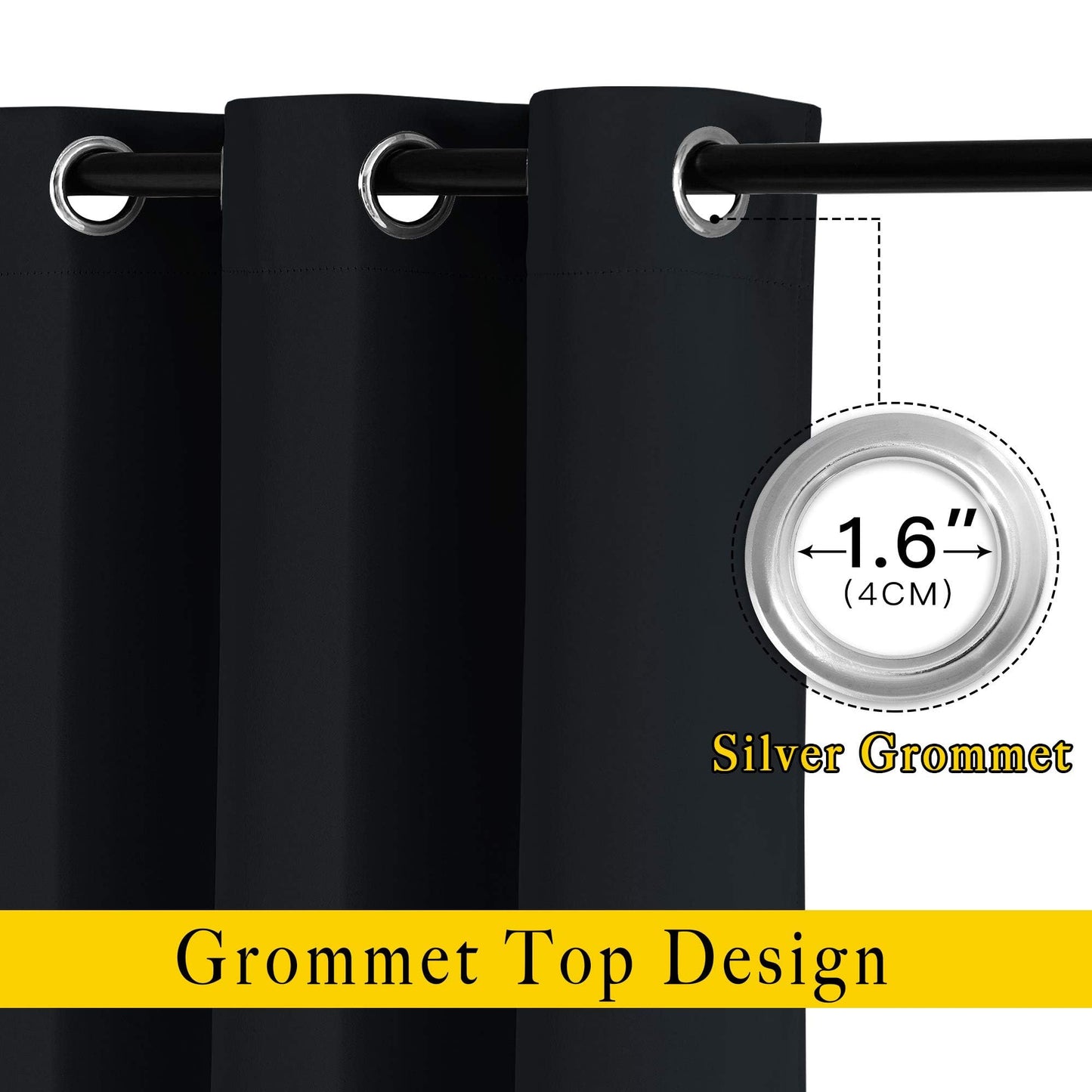 NICETOWN Halloween Black Out Curtains for Bedroom 84 inches Long - Light Reducing Thermal Insulated Solid Grommet Curtains/Panels/Drapes for Living Room (Set of 2, W52 x L84)