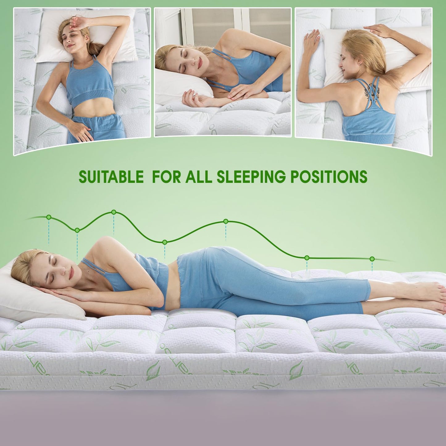 WhatsBedding Mattress Topper Twin, Soft Pillow Top Mattress Topper with Deep Pocket Fits 8–21 Inch,7D Spiral Fiber Filling, Bamboo Viscose Air Layer Twin Mattress Topper