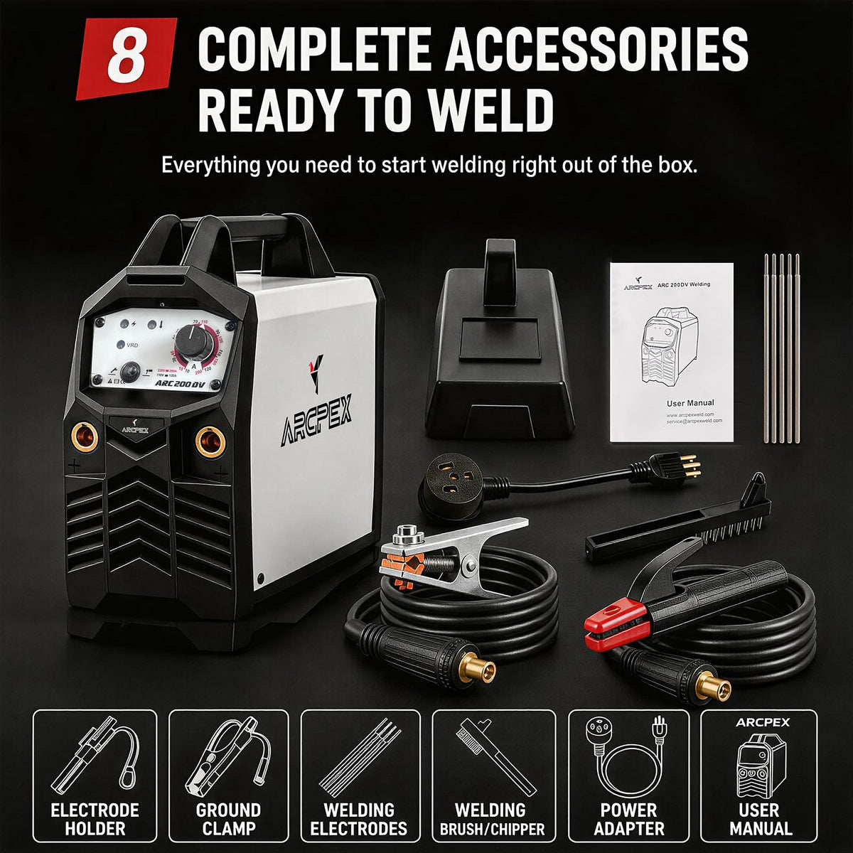 ARCPEX 200A Stick Welder 110V/220V, Mini Arc Welding Machine with 100% Pure Copper 10FT Cables, 2-in-1 Portable MMA/Lift TIG Welder for Farm Gate Repair, Truck Rack DIY, and Fence Fix
