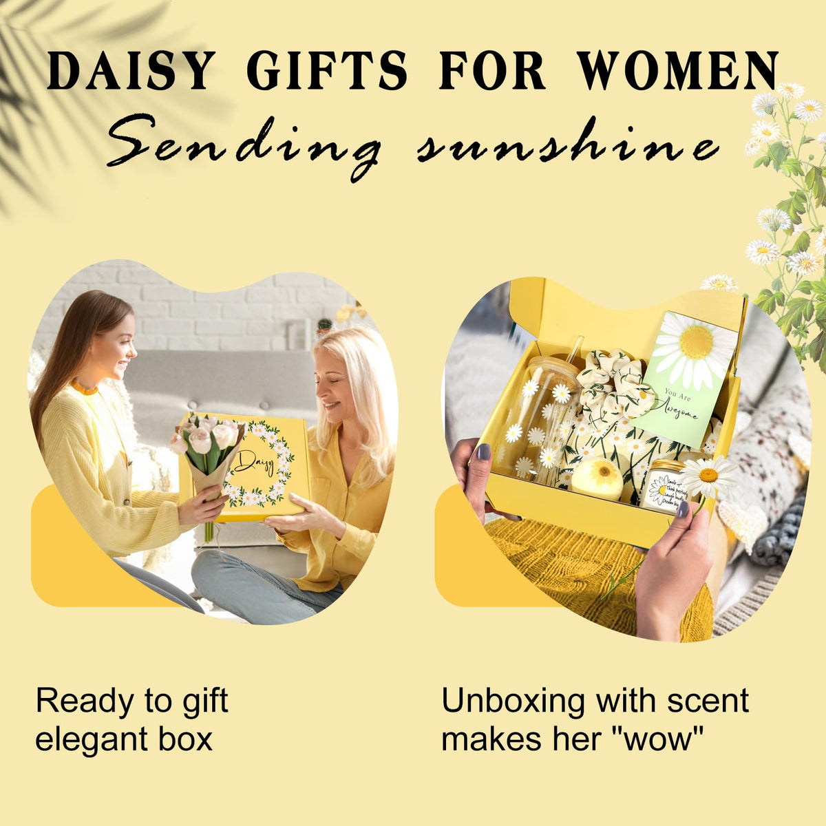 Daisy Gifts for Women, Gift Baskets for Women, Cute Unique Birthday Gifts for Woman Best Friend, Inspirational Gifts for Woman, Daisy Themed Gift for Her Teen Girl Sister Friendship