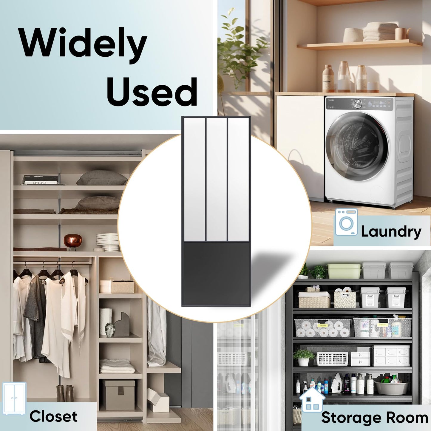 JUBEST Sliding Closet Door 48 x 80", Black Farmhouse Sliding Door with Top & Bottom Track Kits, Preassembled Frosted Glass Bypass Closet Door, Easy to Install