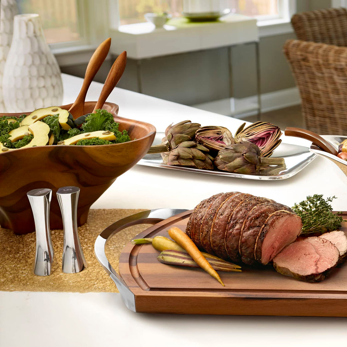 Nambe Oceana Coral Salad Bowl with Servers