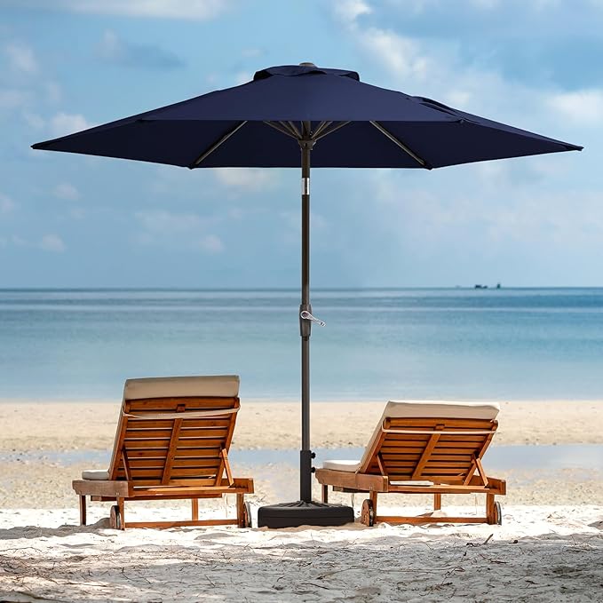 JEAREY 7.5FT Patio Umbrella Outdoor Market Umbrella with 6 Sturdy Ribs, Push Button Tilt/Crank Table Umbrella for Garden, Deck, Backyard and Pool, Navy