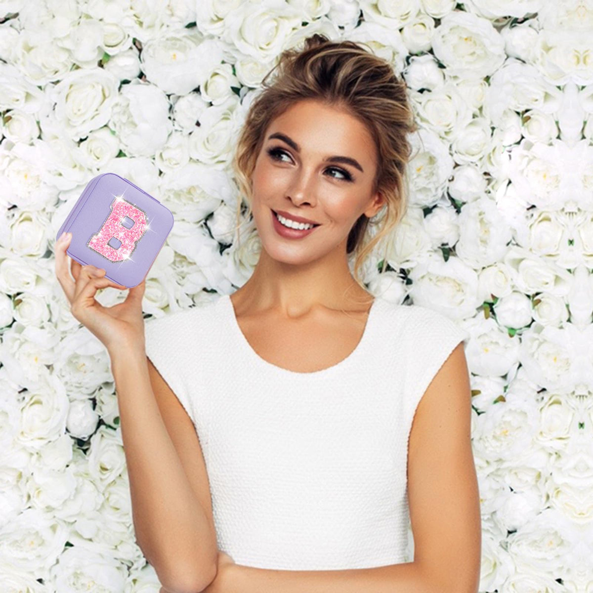 Uygafly Initials Travel Jewelry Case - Bridesmaid Gifts Wedding Day,Bridesmaid Proposal Gift,Bridal Shower Gifts,Maid of Honor Gifts,Bachelorette Party Decorations Favors | Lavender,B