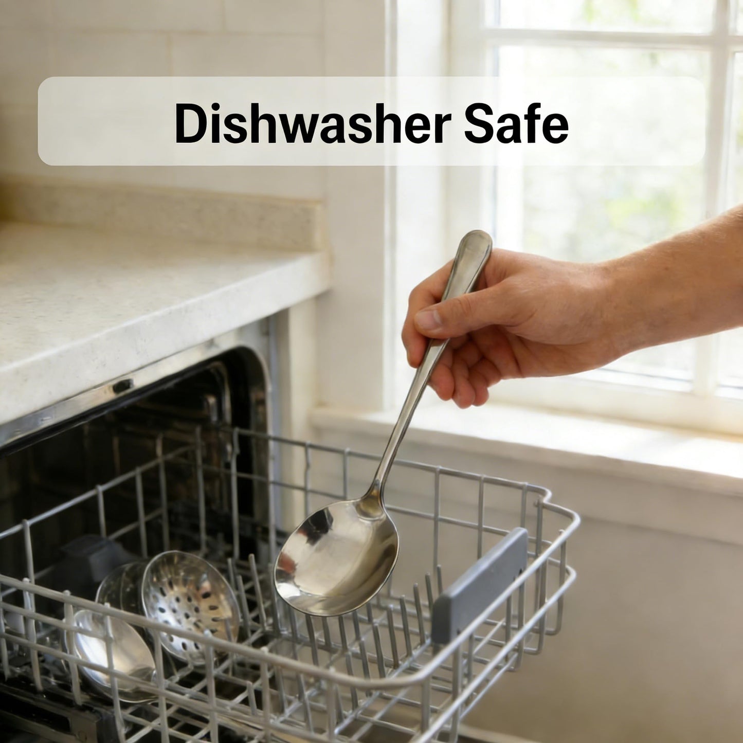 4-Piece Serving Spoons, 18/8 stainless steel Spoon, Large Buffet Serving Spoon, Heavy Duty 304 Stainless Steel, Tabletop Flatware Utensil for Banquet, Cooking, and Kitchen
