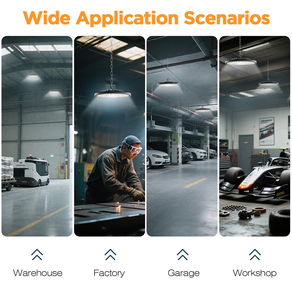 320W 4 Pack UFO High Bay Light LED Shop Lights, 45000LM Ultra Bright Plug & Play LED Garage Lights, 6500K IP65 Waterproof Industrial Lamp w/ 6.6ft Power Cord for Warehouse Workshop Factory Gym Barn