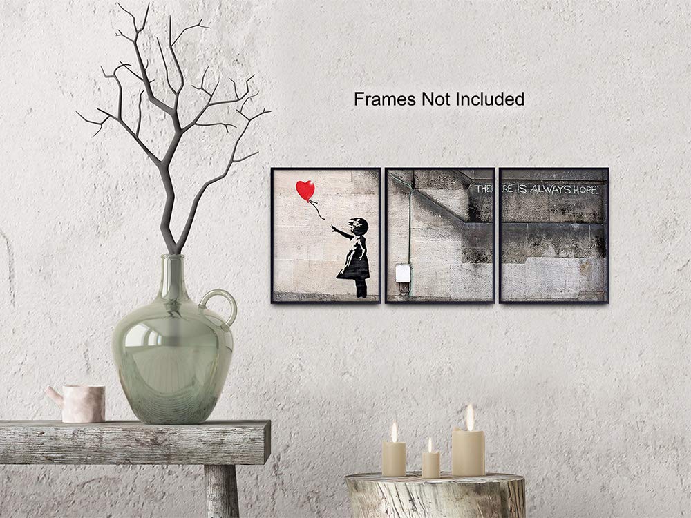Banksy Girl With Balloon Poster Set - 8x10 Graffiti Street Art Home Decor - Urban Wall, Office or Apartment Decoration for Living Room, Bedroom, Dorm - Unique Gift for Women, Teens, Modern Art Fans
