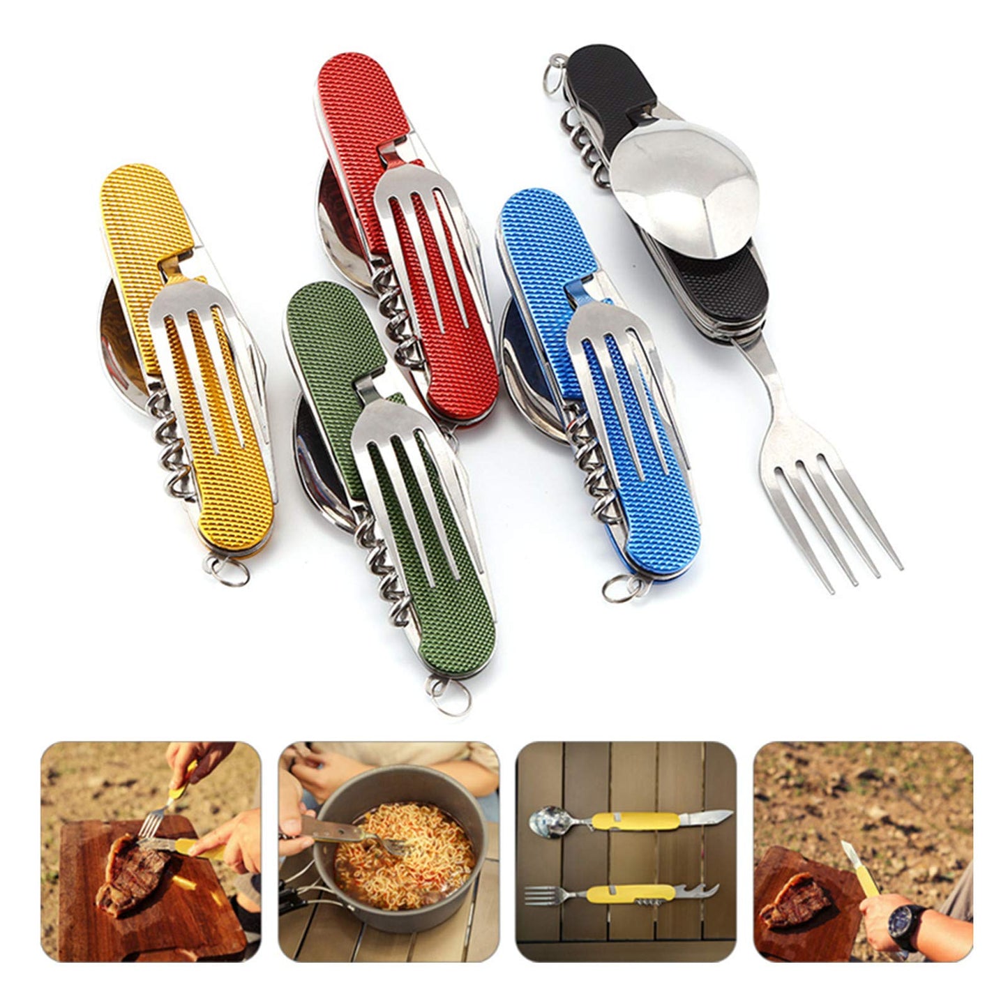 Cluck 6-in-1 Multi-Function Camping Utensil Flatware Set Detachable Spoon Fork Knife Combo Mess Kit with Carrying Pouch (Red + Black)