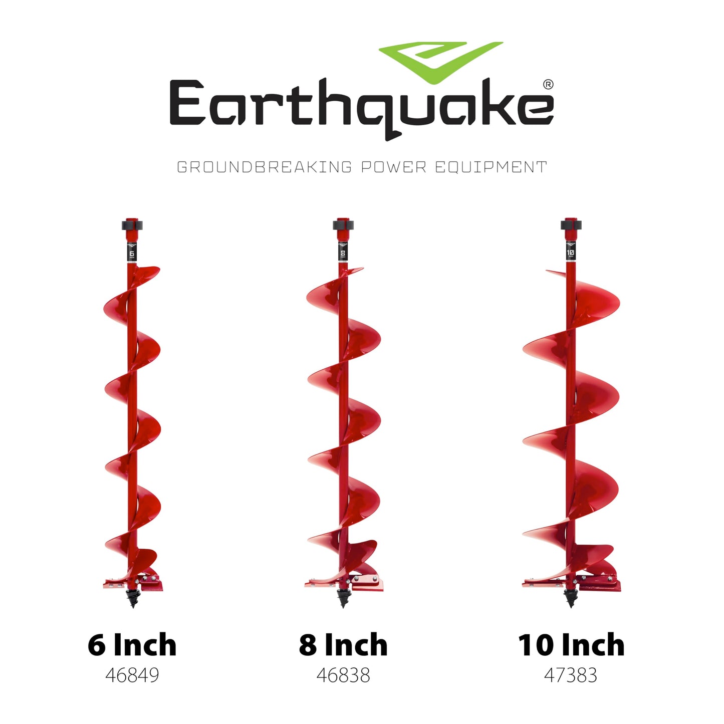 Earthquake 6in High Performance Earth Auger Bit, Screw Point, Replaceable Carbide Blades, Pilot Flight, Powder Coated Steel Construction, 36in Drilling Depth, Spline Drive with Quick Connect Coupler