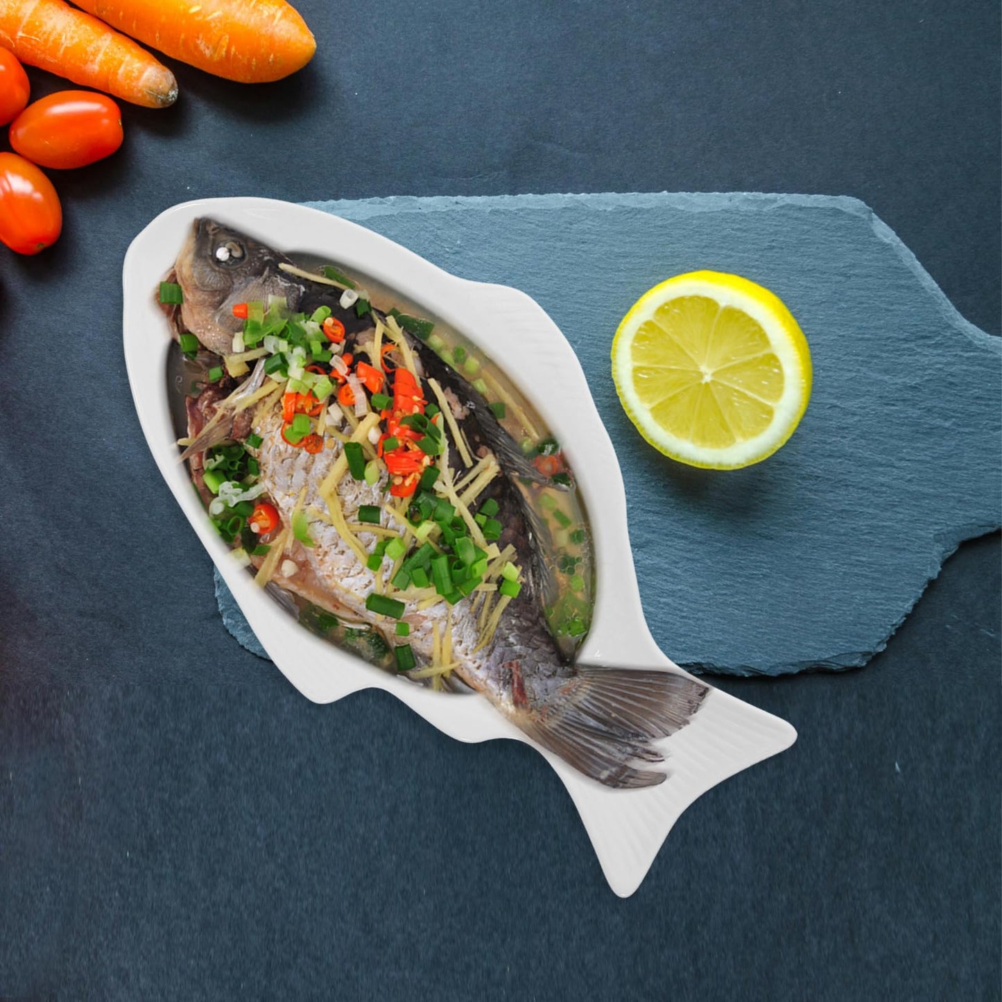 DOITOOL Fish Shaped Plate Fish Dish Creative Ceramic Serving Platter Decorative Snack Storage Platter for Restaurants Home (13 Inches White)