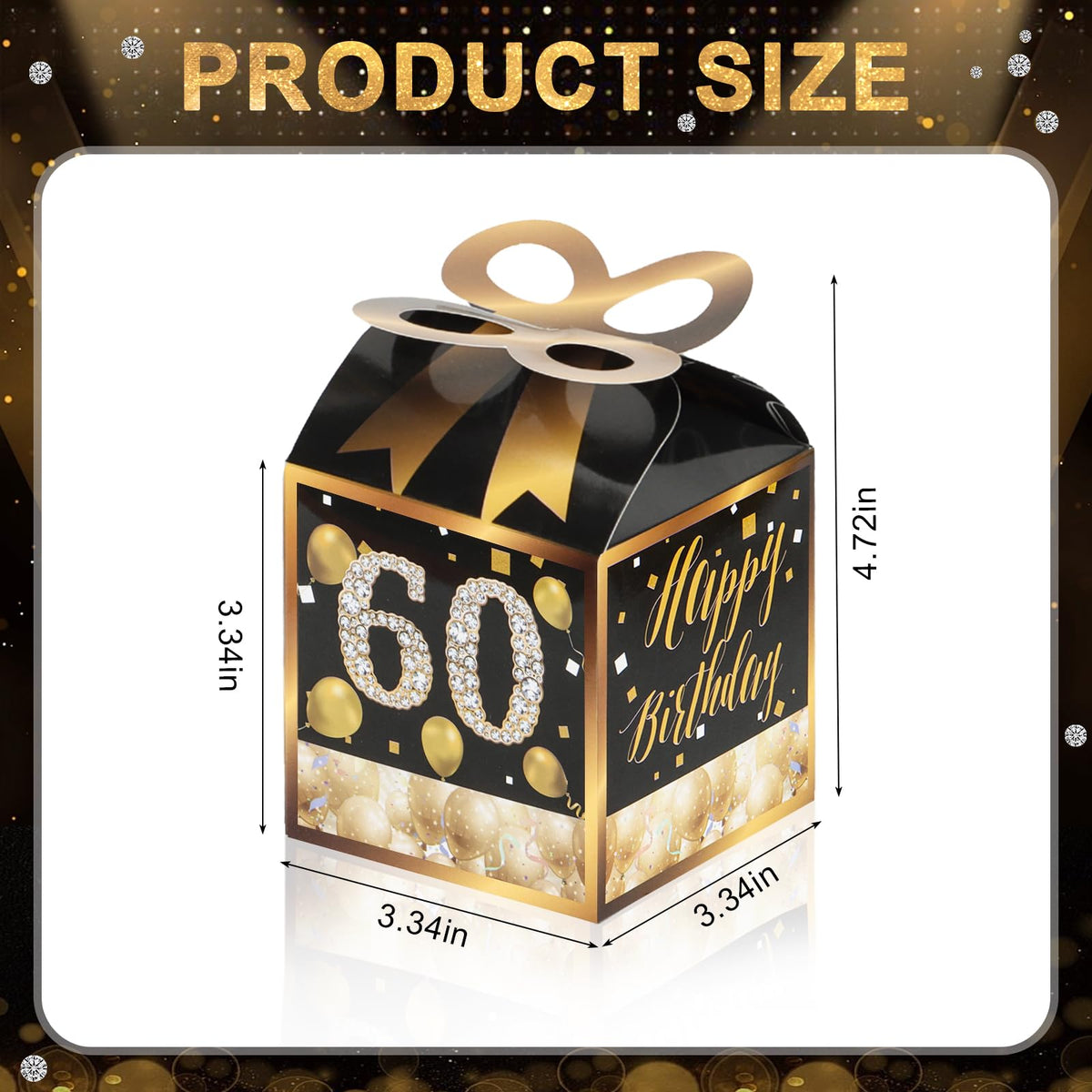 Qonmpcvu Square Boxes For Gifts, Black And Gold Decorations Box,60th Birthday Favor Bags, 60th Party Favors Gifts Box, Favor Boxes For Party, Black And Gold Happy Birthday Bags With Candy (BLACK Gold, M)