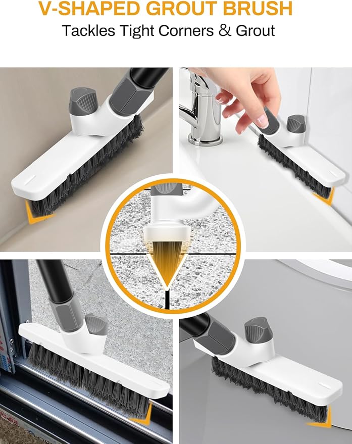 3 in 1 Floor Scrub Brush with Long Handle 55" Push Broom Stiff Bristle Scrubber
