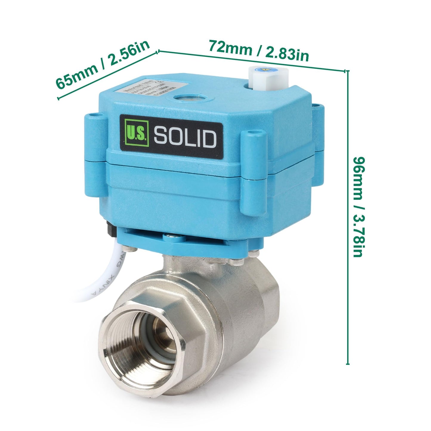 U.S. Solid Motorized Ball Valve 3/4 in IP67 Stainless Steel 110-230V Full Port NPT 2-Wire Auto Return Normally Open with Waterproof Cover