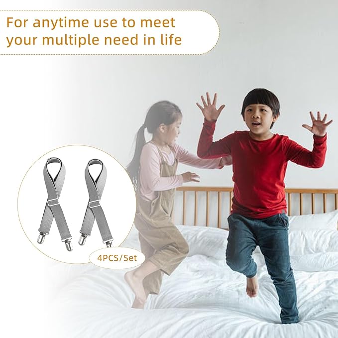 4Pcs Adjustable Bed Sheet Straps Clips, Elastic Mattress Sheet Fasteners Holder