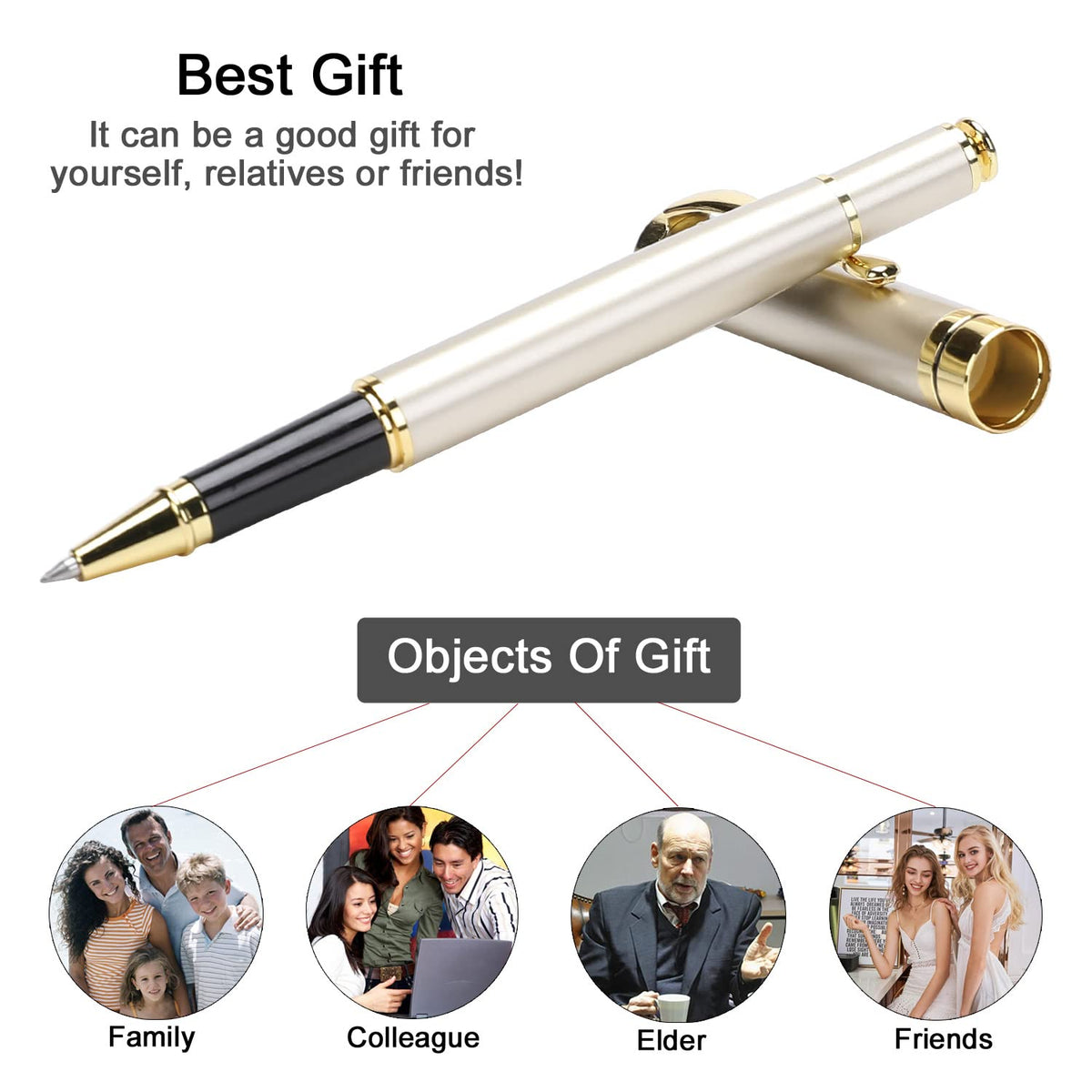 YIVONKA Luxury Ballpoint Pens Best Ball Pen Gift Set for Men & Women Professional Executive Office Nice BallPens Classy Gift Box Ballpoint Black Refill Line width 0.5mm (Gold)