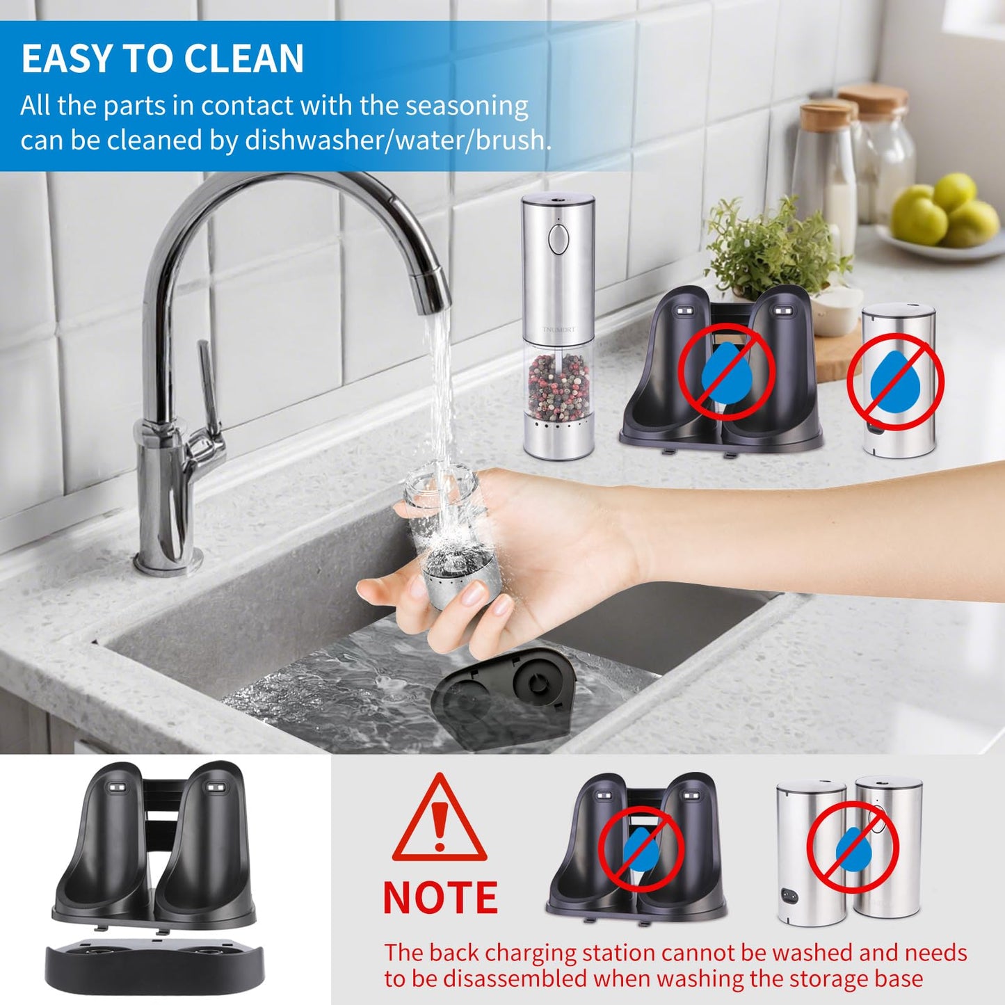 Electric Salt and Pepper Grinder Set Stainless steel,Large Capacity Automatic Pepper Mill Grinder with Upgraded Rechargeable Base and LED Light, Variable Grinding Speed, External Adjustable Coarseness