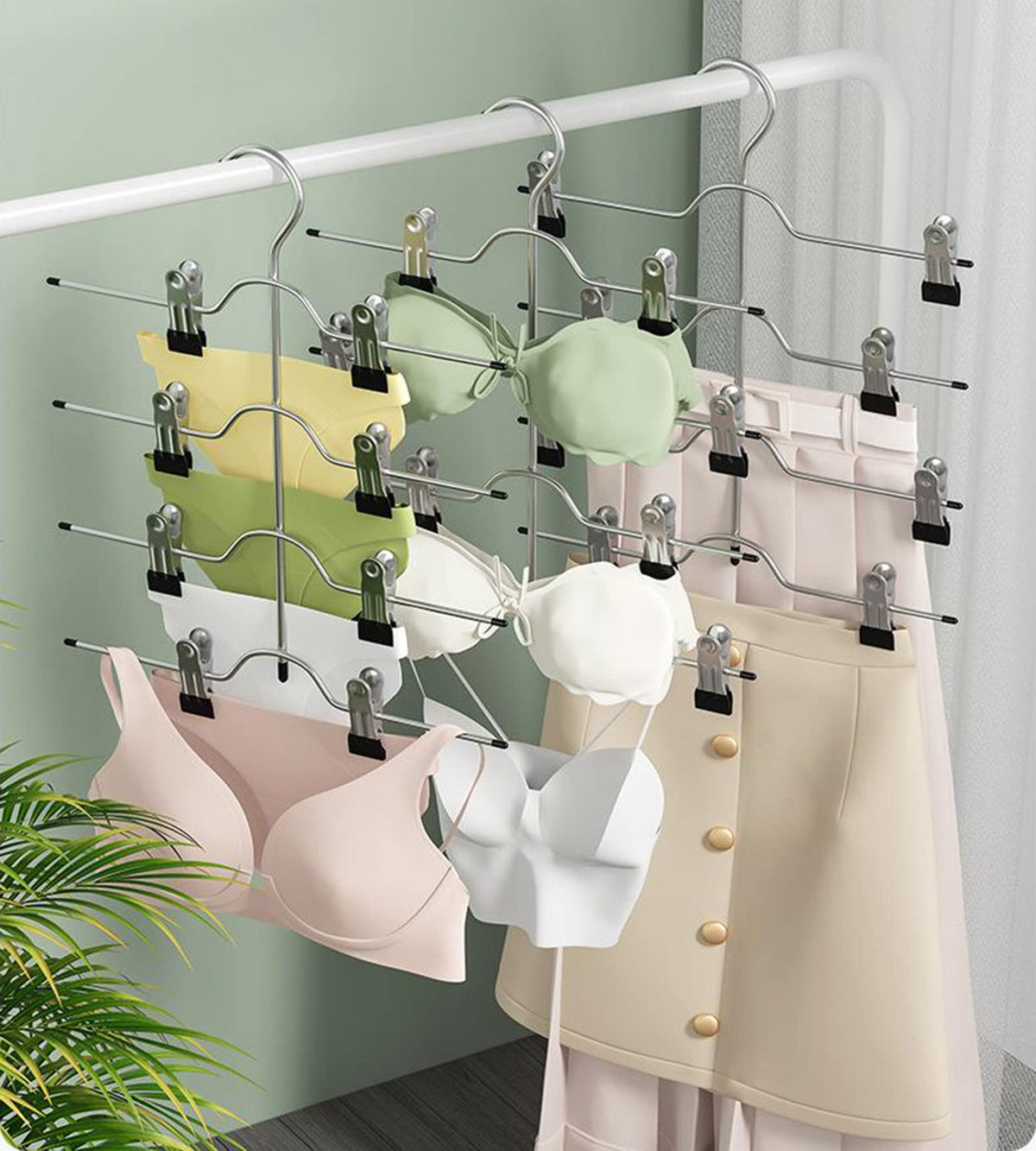 Tosnail 4 Pack 4 Tier Skirt Pants Clothes Hanger with Non Slip Clips, Space Saving Closet Organizer for Trouser, Slack, Jeans, Towels