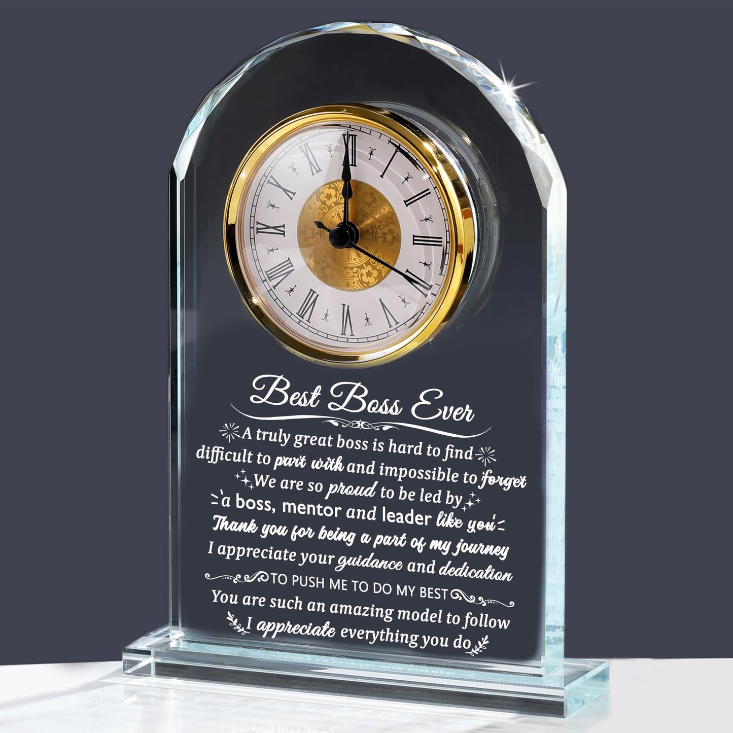 Arikyrist Boss Gifts for Men Women Glass Clock for Best Boss, Crystal Appreciation Gift for Bosses Day Birthday Going Away Farewell Thank You Retirement Keepsakes for Female Male Home Decor