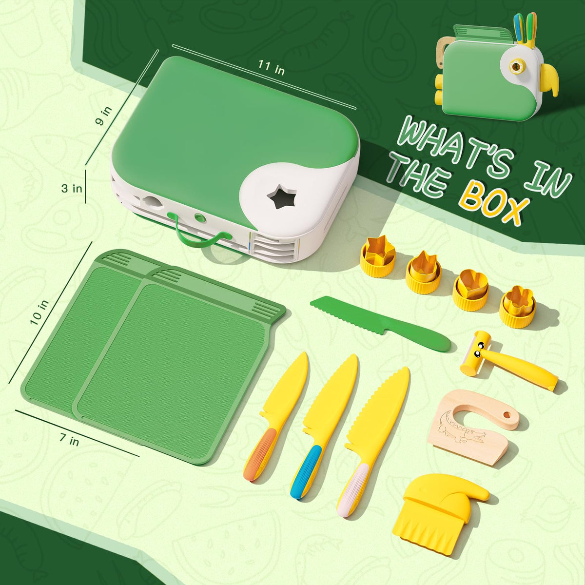 Lullulii Montessori Kitchen Tools for Toddlers,Kids Knife for Real Cooking,Toddlers Knife Set with Storage Box Kids Safe Knives Children Cutting Set for Girl Boy,Montessori Toys for Kitchen Set -Green