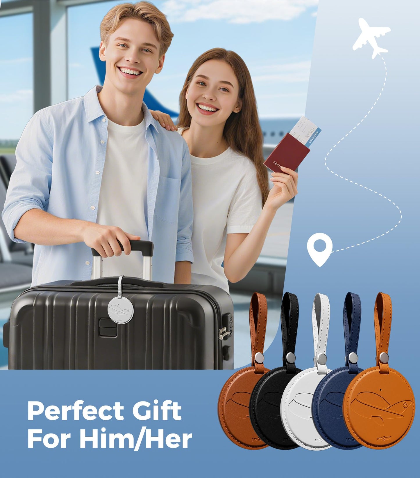 APTMAPT Smart Luggage Tag Works with Apple Find My, Premium Leather Suitcase Tracker with 2 ID Labels, TSA-Friendly, Anti-Lost Travel Essentials for Bags Backpacks, Wireless Charging, White