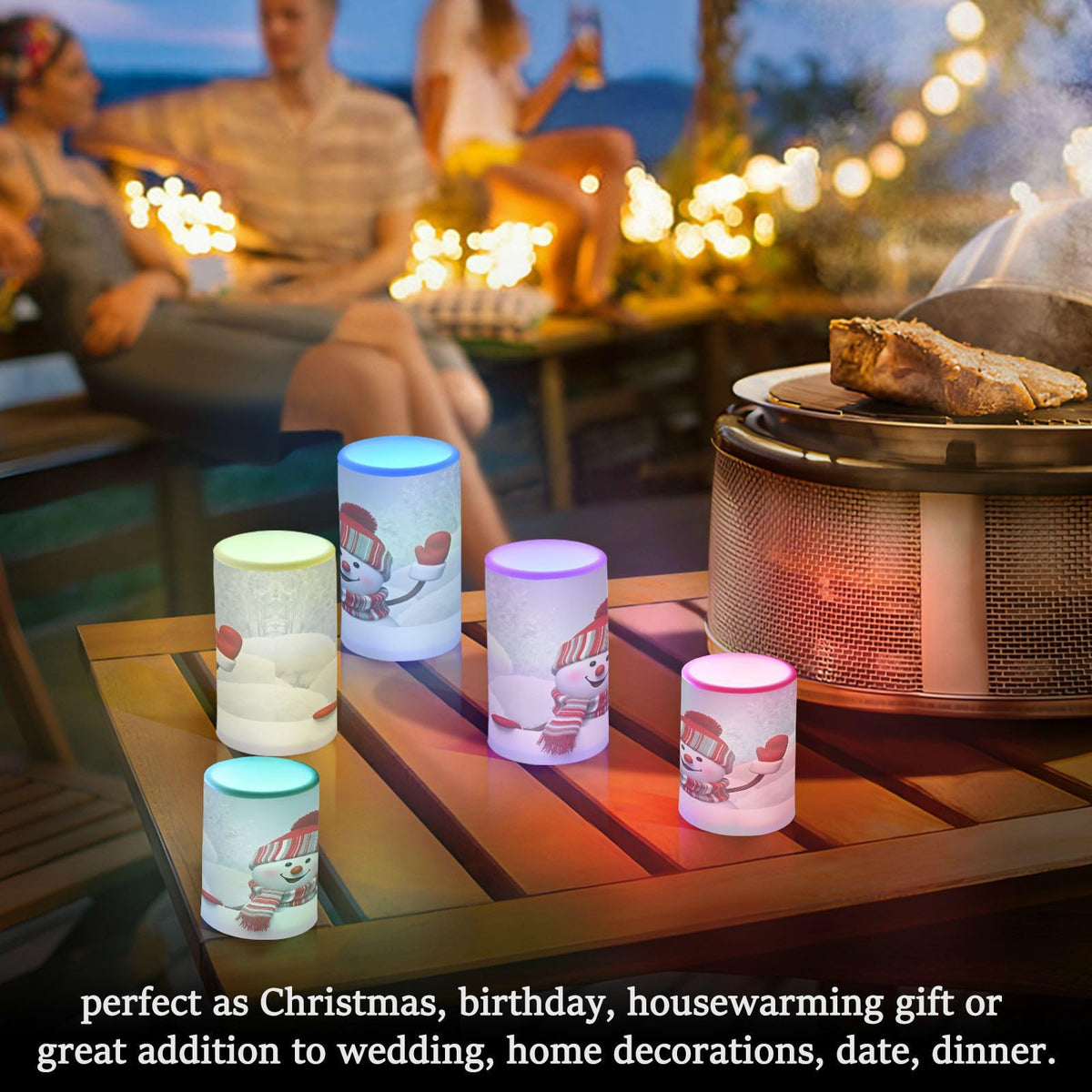 ALAZA Christmas Cute Snowman Winter Flickering Flameless Candles Battery Operated with Remote Timer,Tea Light Candles LED Pillar Votive Candles Set of 2 for Outdoor Indoor Decorations