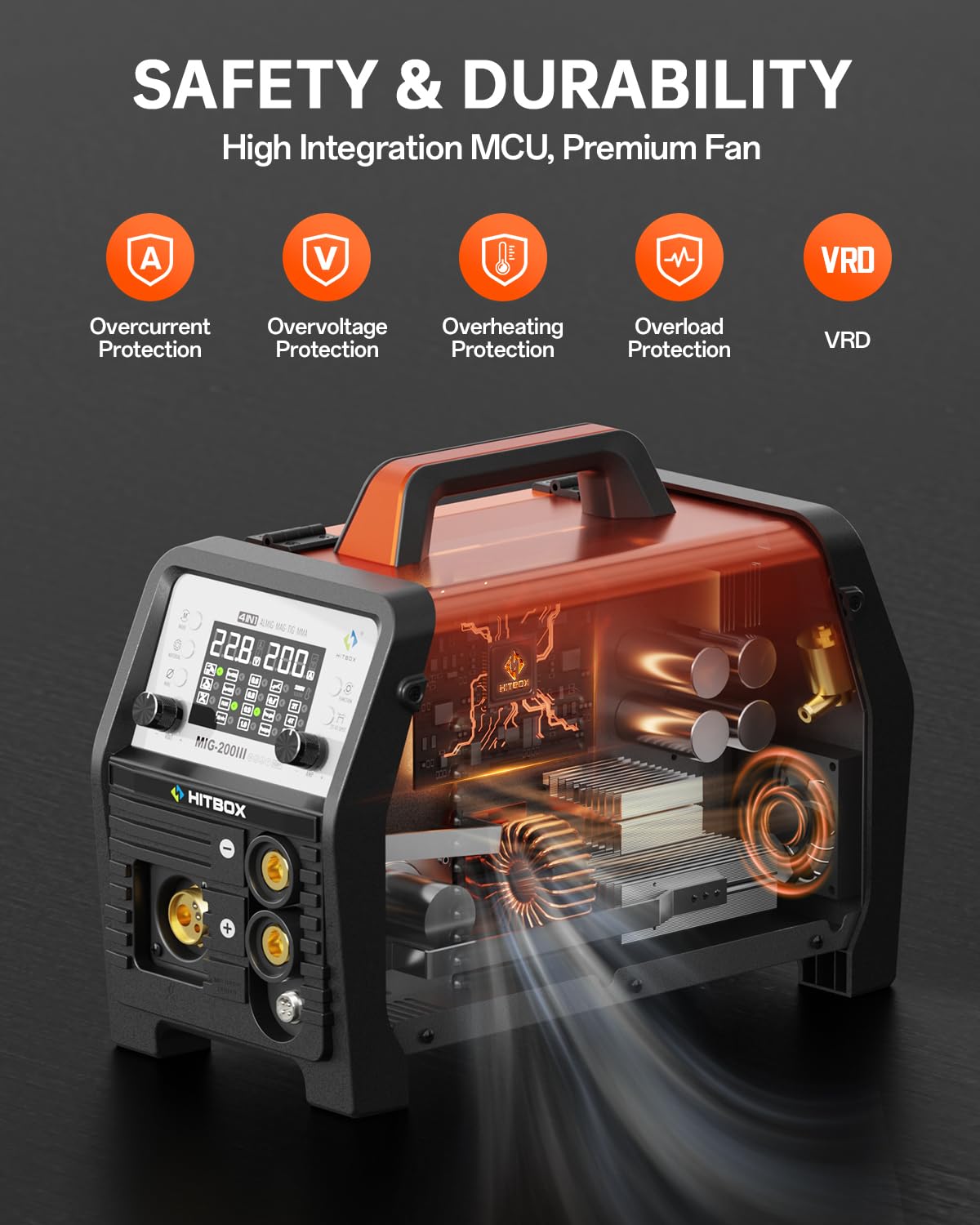 HITBOX Aluminum MIG Welder Welding Machine, 200A 110V 220V Gas & Gasless MIG Welder Machine, 7 in 1 Multi Process Welding Machine with MIG/Stick/Lift TIG/Spot/Spool Gun