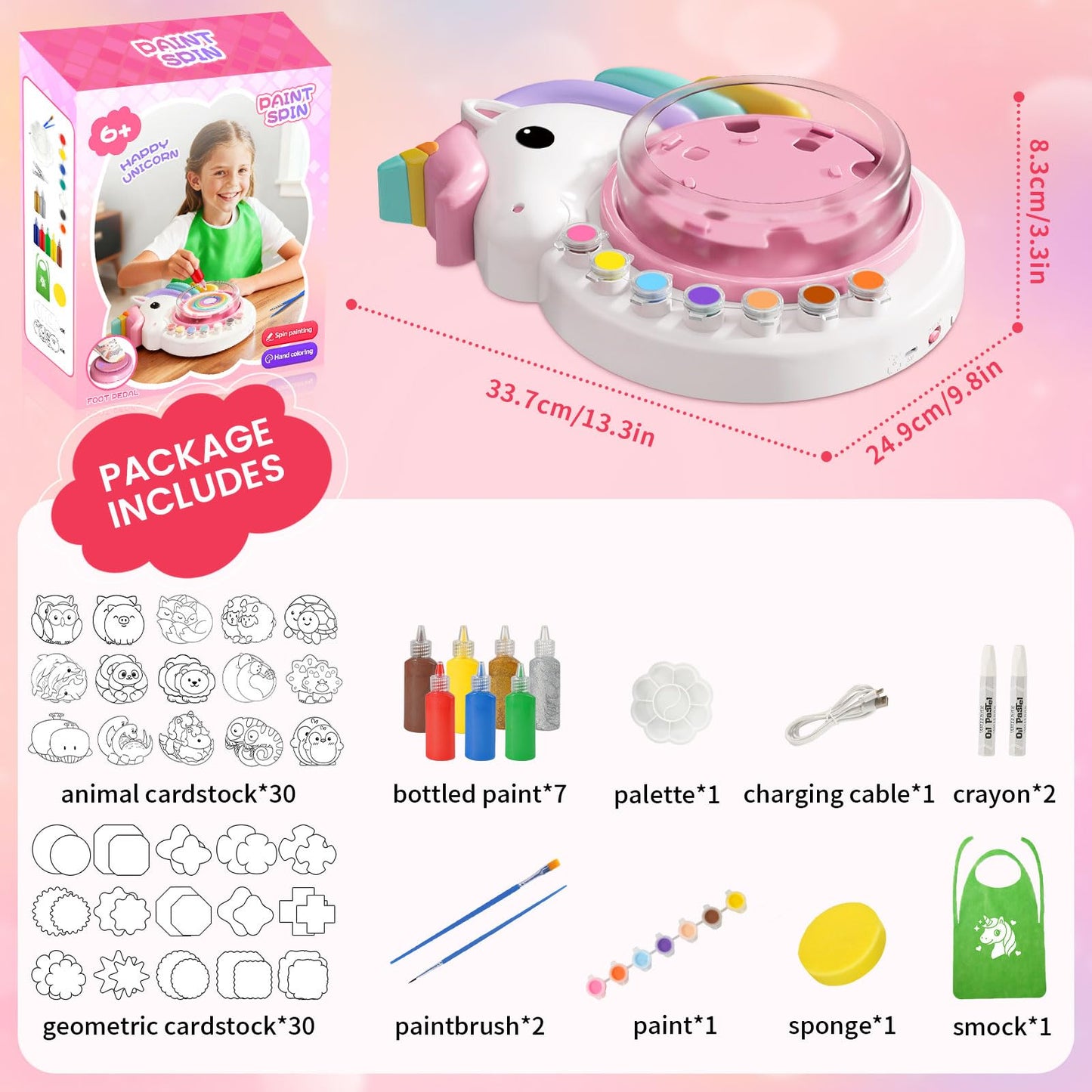 Oeasic Unicorn Spin Art Machine for Kids, Dual Rotation Painting Spinner Arts and Crafts with 60 Design Cards, Art Supplies for Kid Set, Birthday & Christmas Gift for Girls Ages 4 5 6 7 8 9 10 11 12
