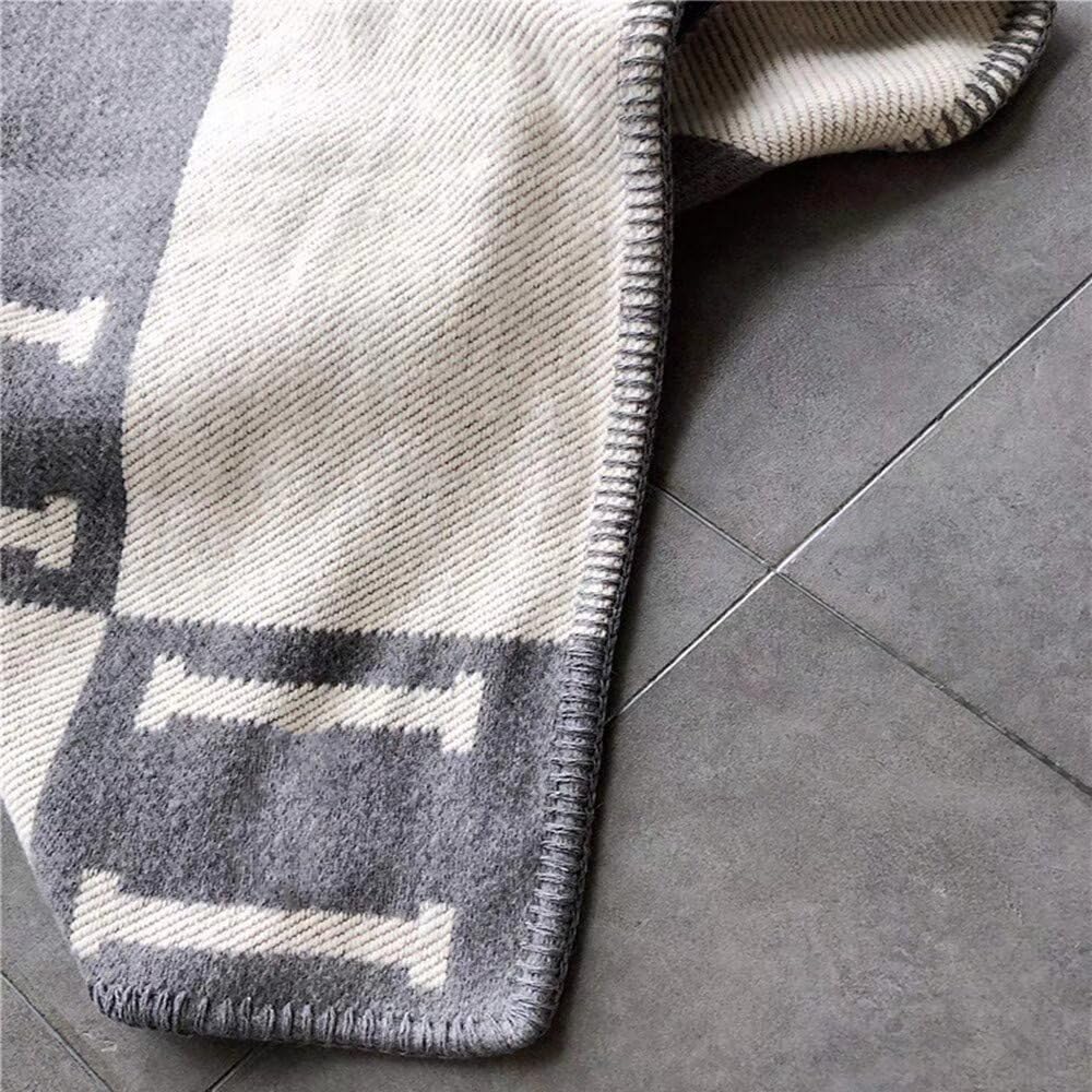 H Blanket Soft Cashmere Fleece Plaid Throw Blanket, All Season Knitted Shawl for Sofa Couch Car Camping, for Women Men, Grey