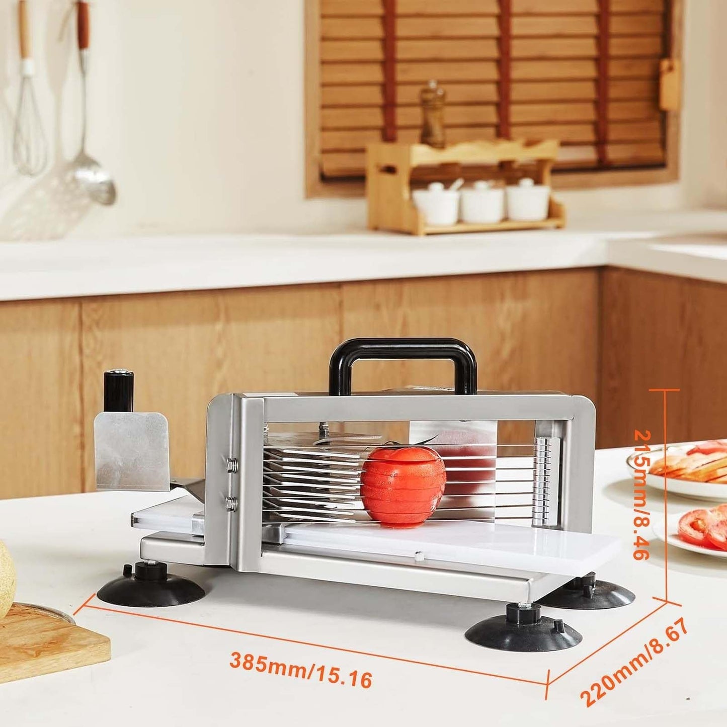 Manual Tomato Slicer, Commercial Stainless Steel Vegetable Cutter Machine for Restaurant Home Use, Heavy Duty Kitchen Tool with Non-Slip Feet, Easy Clean, for Cucumber and Banana(3/8in-9.5mm)