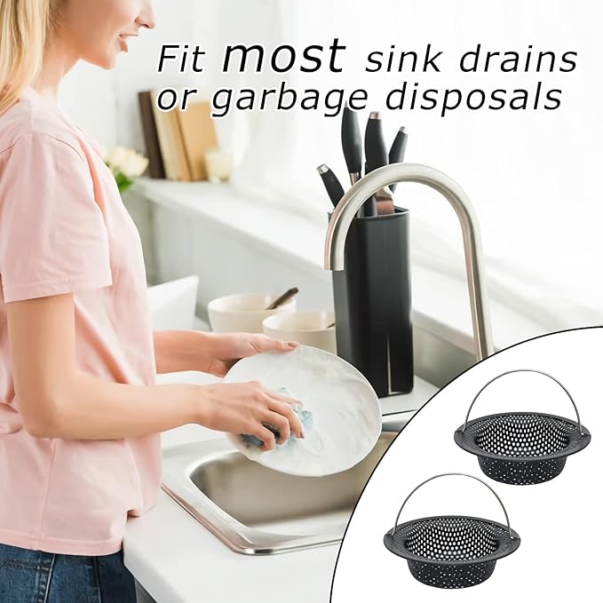 2 Pcs Black Kitchen Sink Drain Strainer
