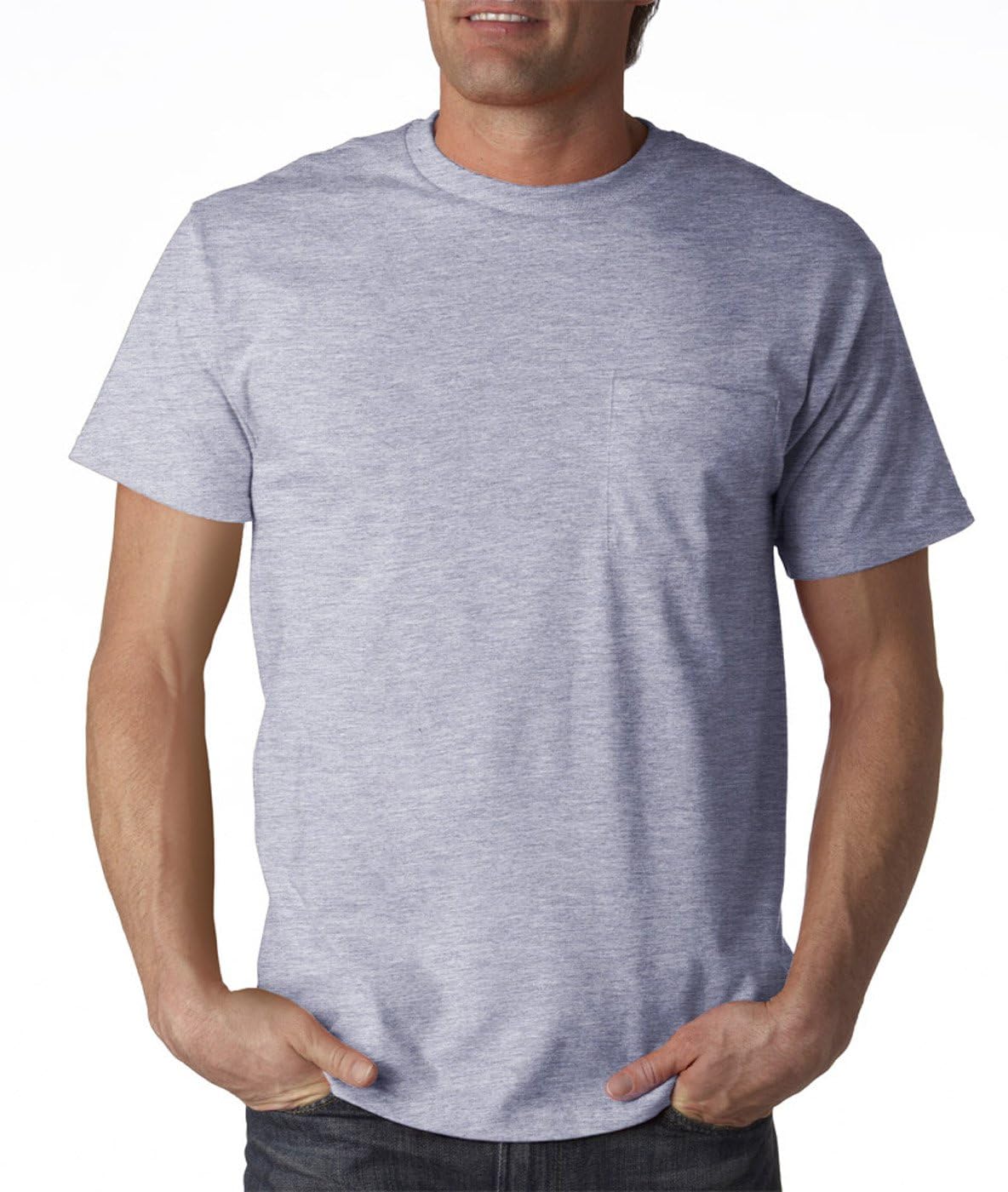 Fruit of the Loom Men's Pocket Crew Neck T-Shirt - XX-Large - Heather Gray (Pack of 4)