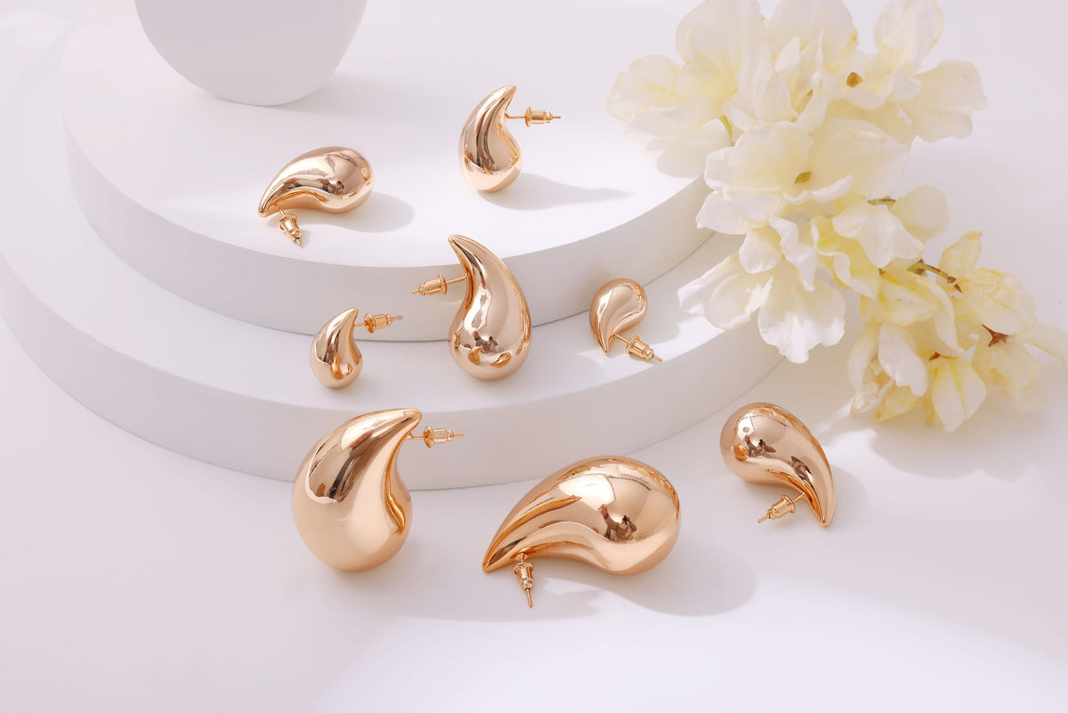 Gacimy 14K Rose Gold Plated Teardrop Earrings Dupes for Women, Chunky Drop Earrings for Women with 925 Sterling Silver Post, 1 Inches Rosegold