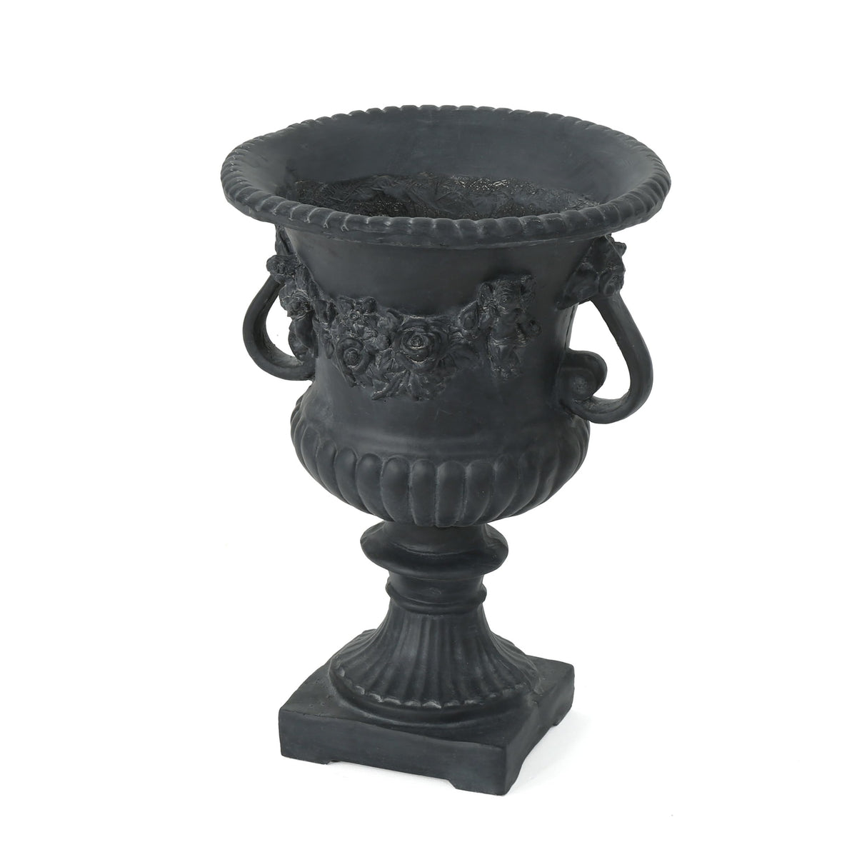 Gubaiao Antique Black Magnesium Oxide Urn Planter, Elegant Decorative Outdoor Garden Patio or Indoor Vase, Ready to Use, 17.3L x 17.3W x 24H Inches
